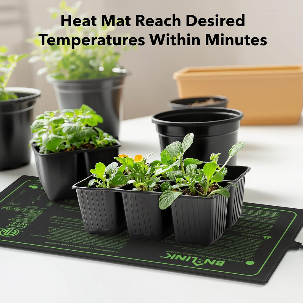 BN-LINK Seedling Heat Mat for Seed Starting 10" x 20.75", 4 Pack Daisy Chainable Waterproof Warming Mat Plant Heating