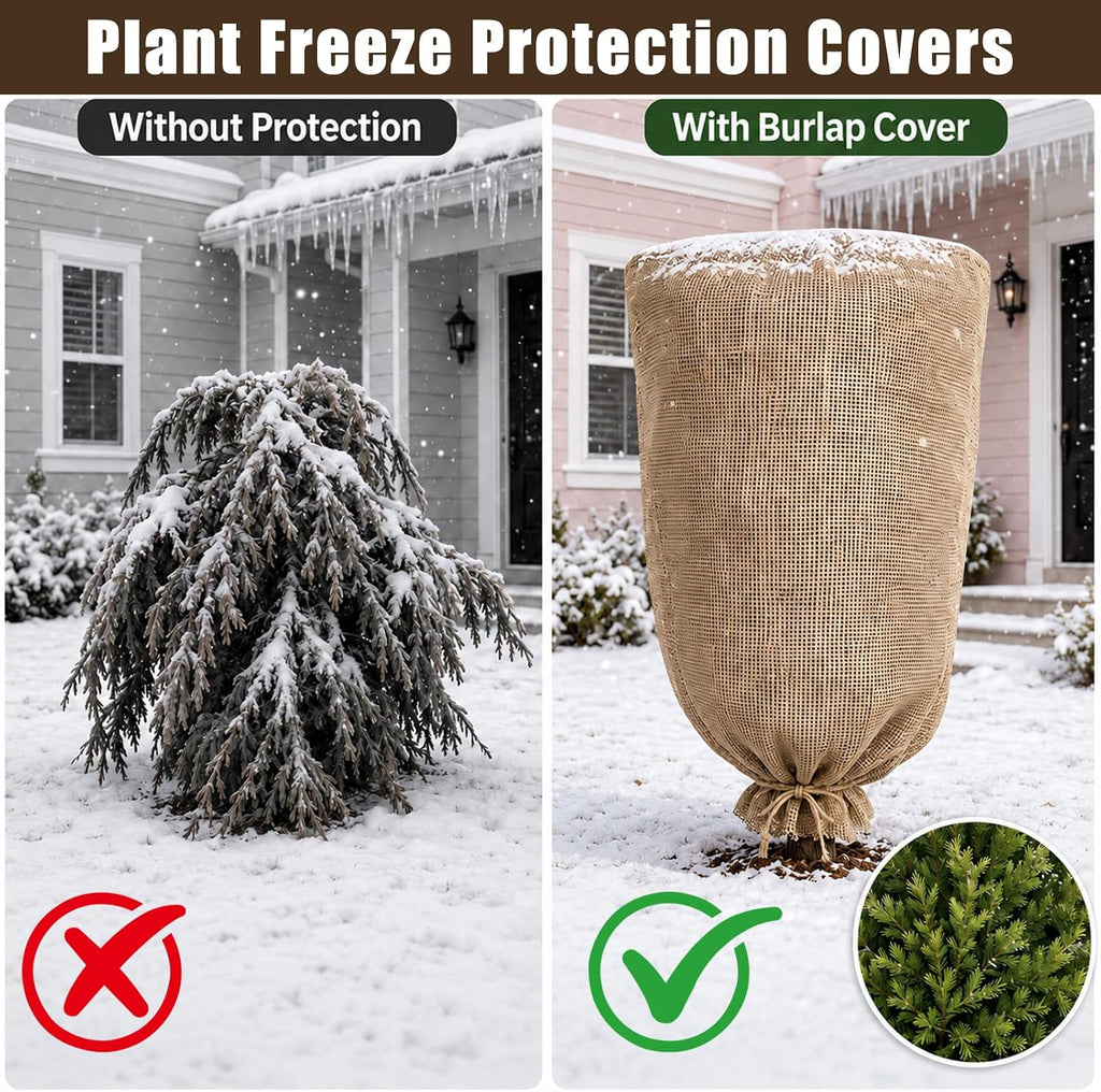 1Pcs 45.3x70.9in Winter Burlap Plant Cover Bags with Drawstring for Warmth | Reusable Plant Frost Protection for Fruit