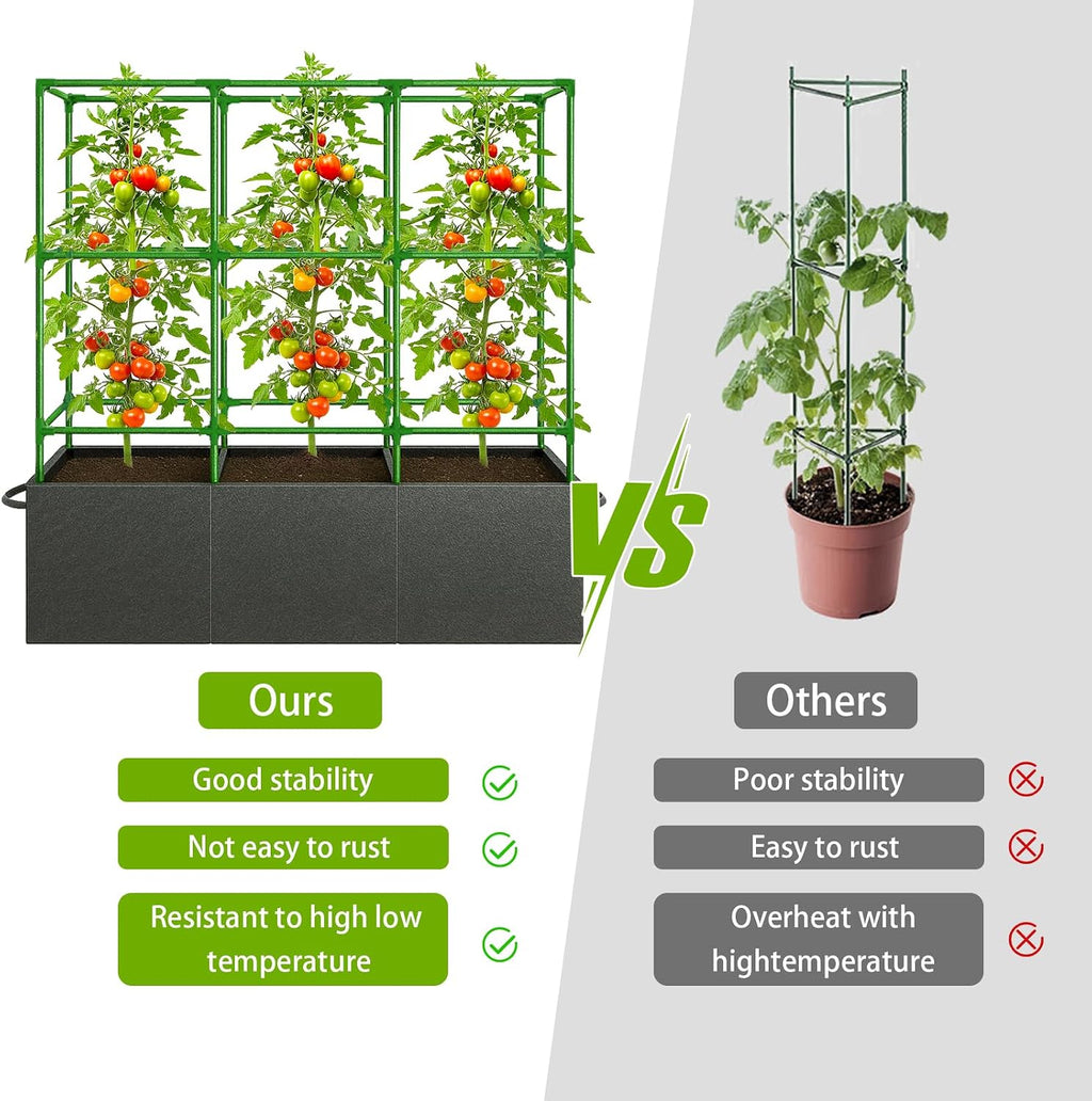 51x17x49 Inch Garden Tomato Cages Planter with 46 Gallon Grow Bags, Square Plant Support Trellis,for Vertical Climbing