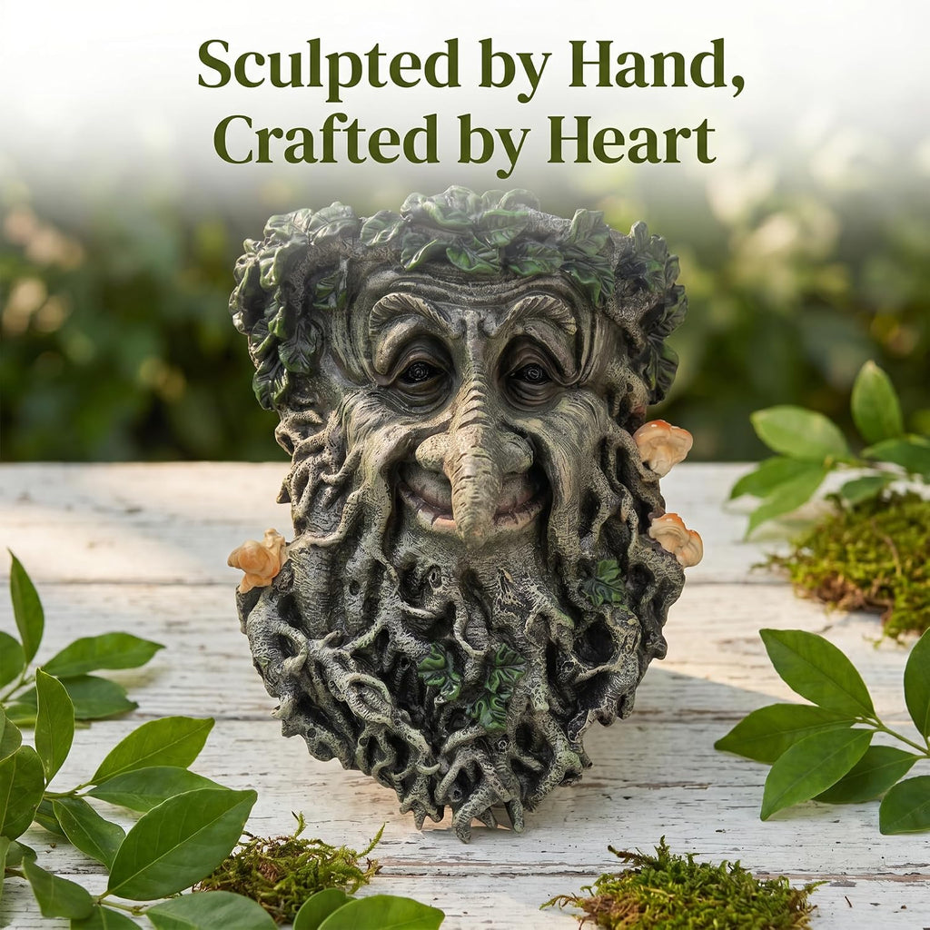 Old Man Tree Face Outdoor Decor Garden Statue Sculpture | Tree Face Hugger Flower Pot, Weatherproof, Rustic Fairy