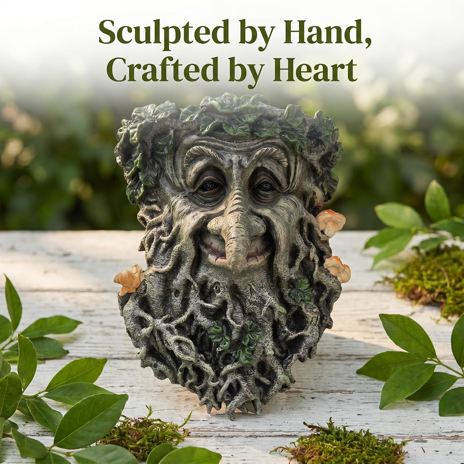 Old Man Tree Face Outdoor Decor Garden Statue Sculpture | Tree Face Hugger Flower Pot, Weatherproof, Rustic Fairy