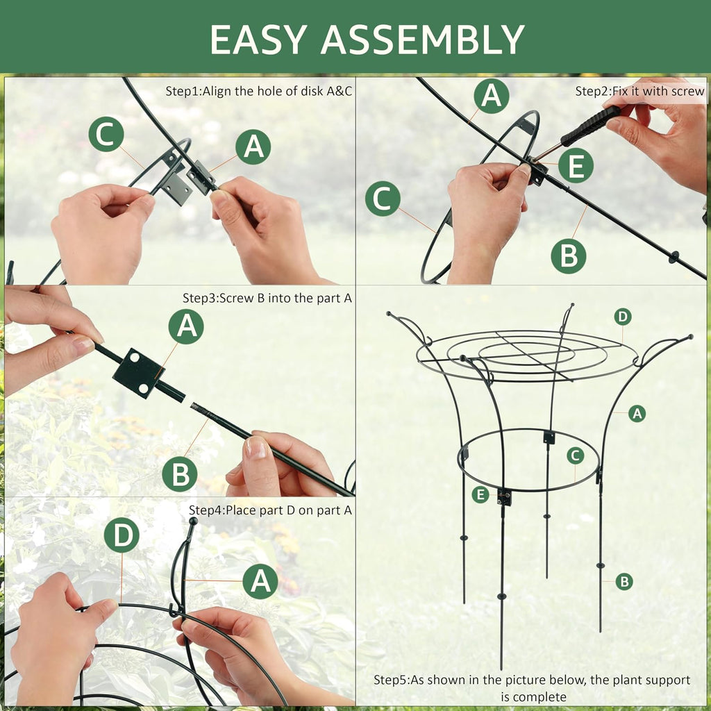 Fayoo 2 Pack Peony Cages and Supports with Twist Ties, 23.2" H X 13" D Heavy Duty Metal Plant Support Rings, Outdoor
