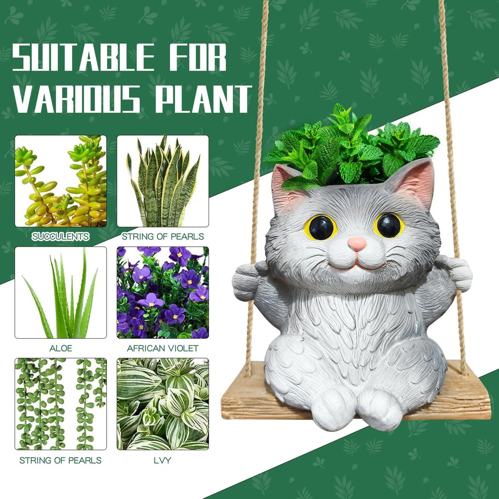 Cat Hanging Planters for Indoor Plants with Drainage Hole | Small Cute Hanging Planters Succulent Pots, Unique Resin