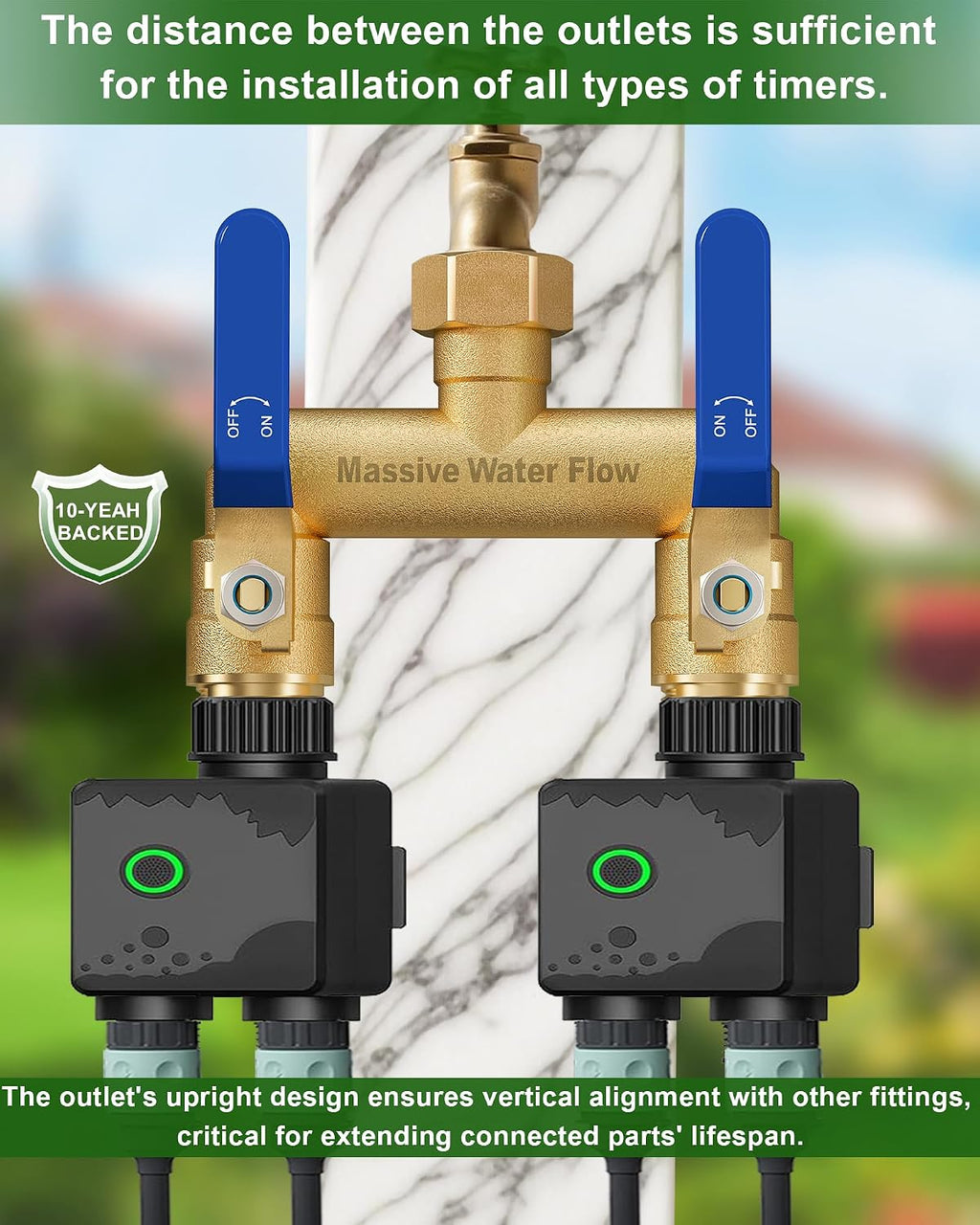 Hose Splitter 2 Way Heavy Duty, Full Flow Garden Hose Splitter with 2 Long Metal Handles, Brass Rust and Freeze