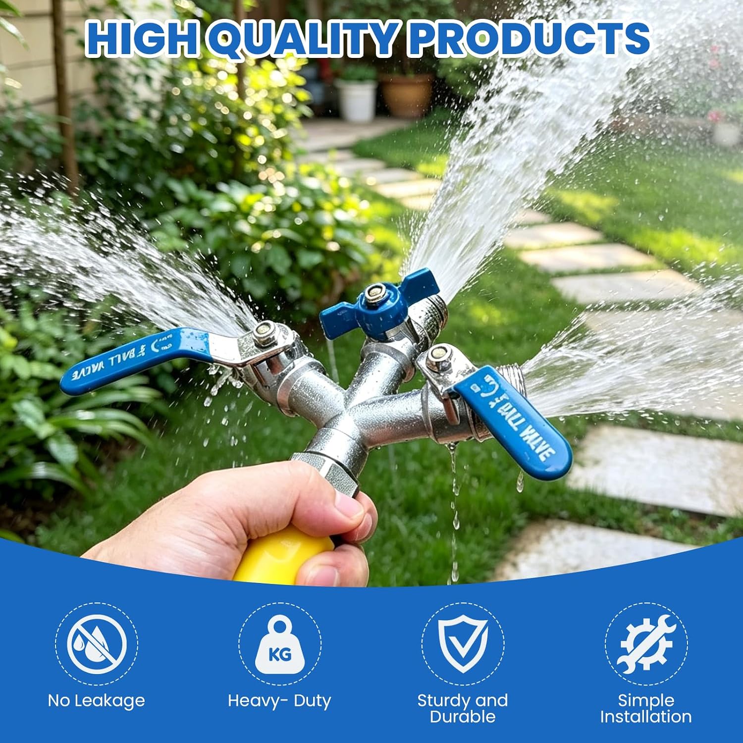 3 Way Garden Hose Splitter, 304 Stainless Steel Hose Splitter, with Shut-off Valves, full flow hose splitter, Rust &