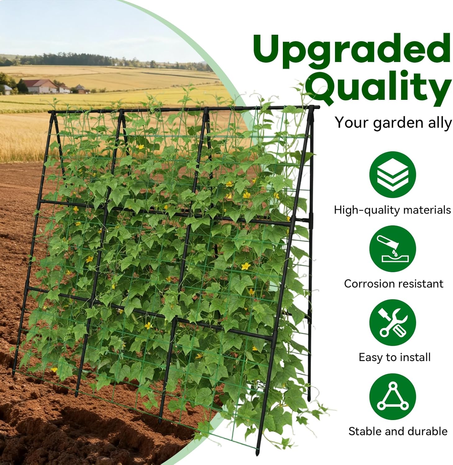 Cucumber Trellis - 49.4"*49.4" Metal Garden Trellis for Climbing Plants, Garden Trellis with Plastic-Coated Steel Pipe