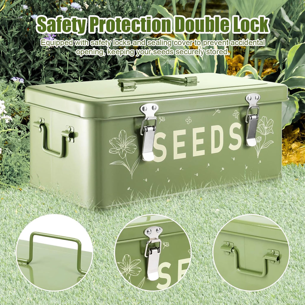 Seed box, Seed storage box, Garden seed organizer | 50 Seed Envelopes, 100 Plant Labels (5 Colors), 50 Plant Clips, 4