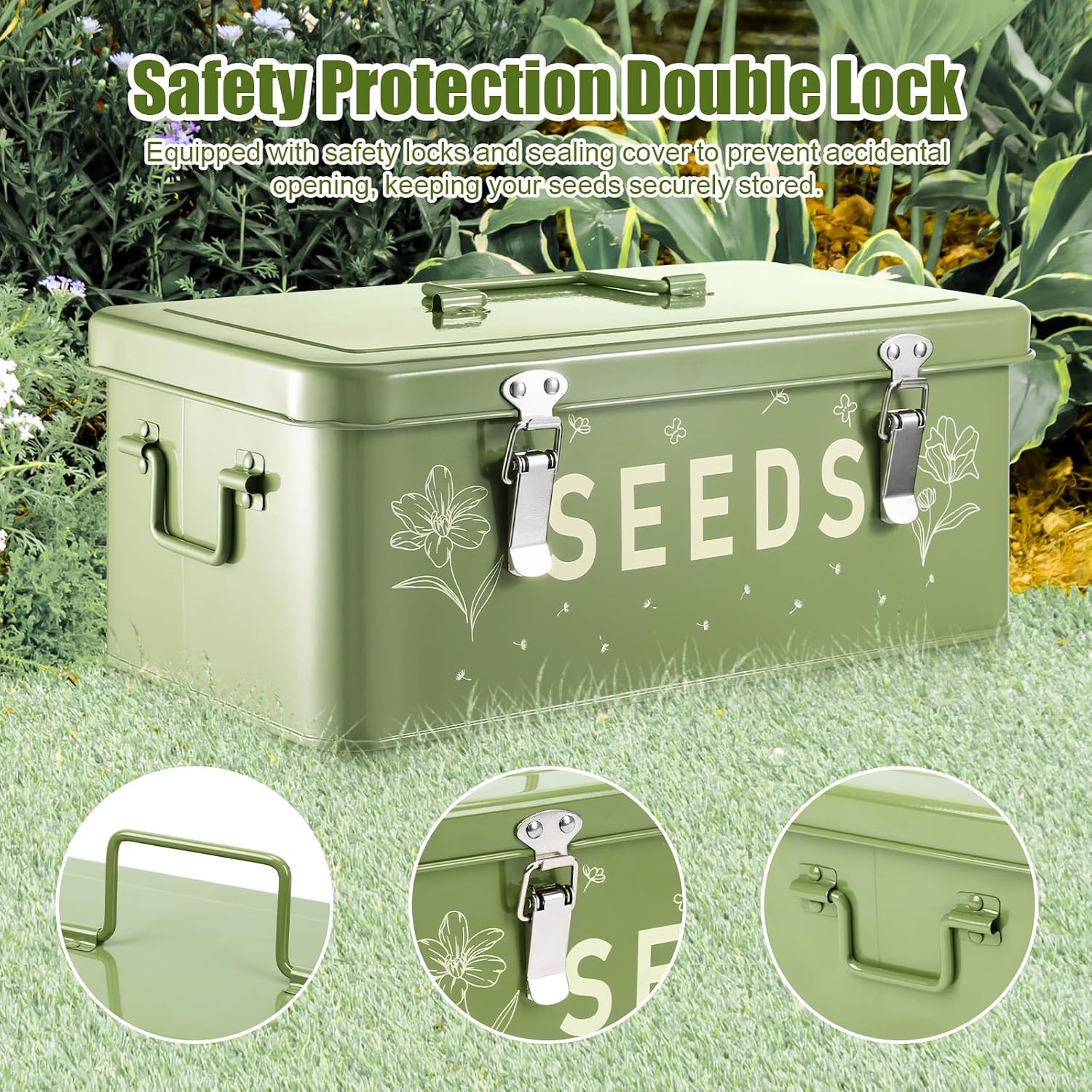 Seed box, Seed storage box, Garden seed organizer | 50 Seed Envelopes, 100 Plant Labels (5 Colors), 50 Plant Clips, 4
