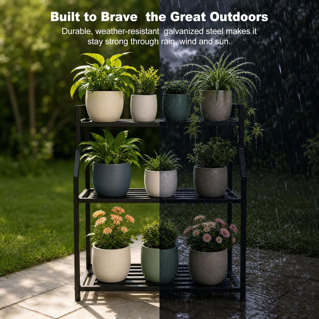 Metal Heavy Duty Plant Stand Indoor Outdoor,30" L×13" W×35" H 3-Tier Tall Plant Stands,Outside Plant Shelves for Large