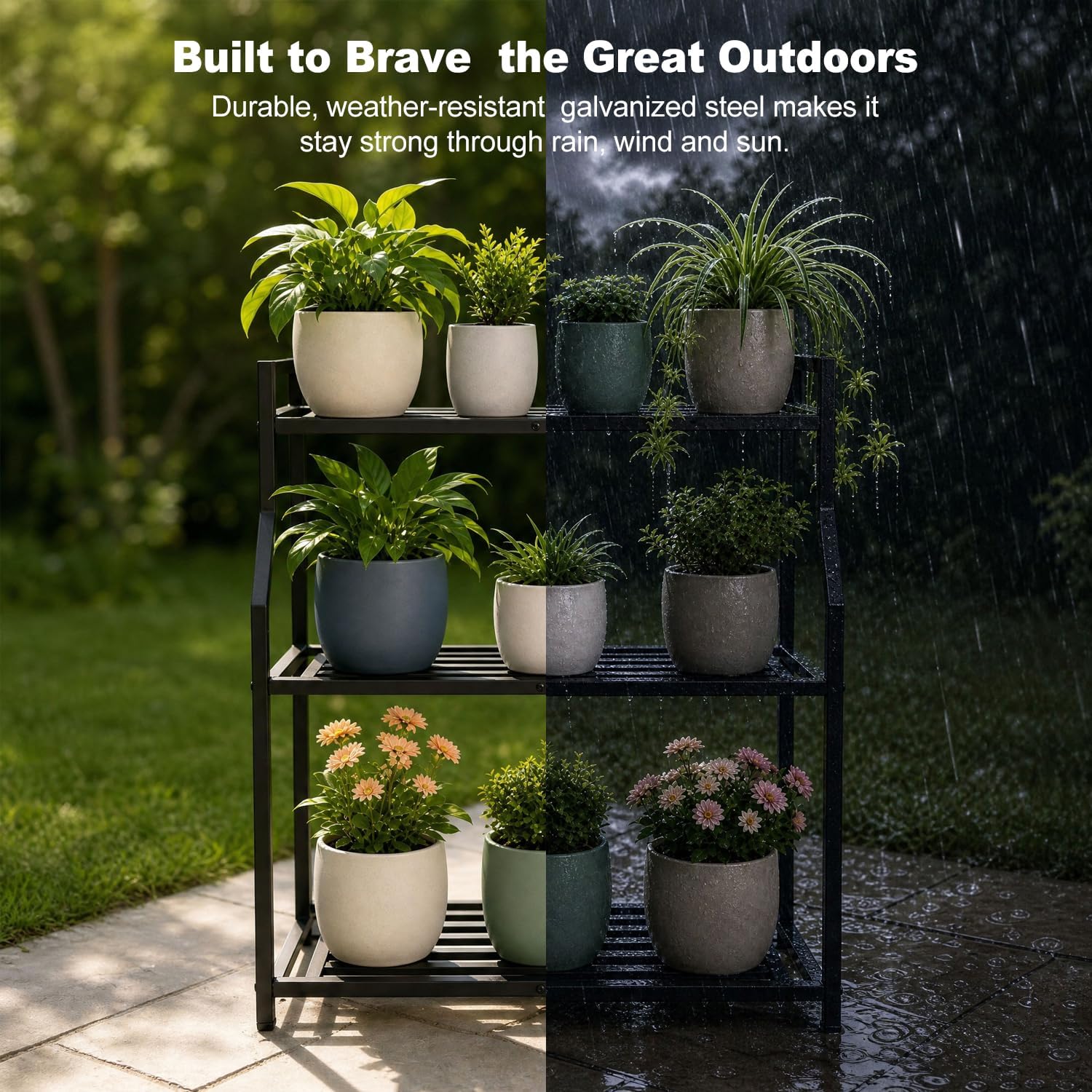 Metal Heavy Duty Plant Stand Indoor Outdoor,30" L×13" W×35" H 3-Tier Tall Plant Stands,Outside Plant Shelves for Large