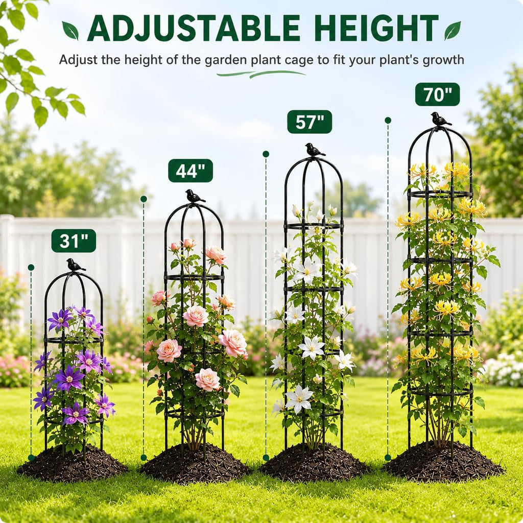 Garden Obelisk Trellis for Climbing Plants,6.3 ft, Black, 2PC | Outdoor Rose Trellis, Indoor Support for Potted Light