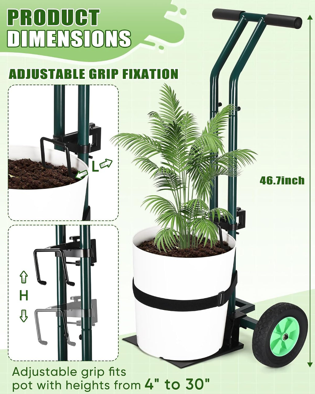 Plant Caddy with Wheels, 260LBS Capacity Rolling Plant Dolly Pot Mover | Heavy Duty Garden Cart for Seniors, Adjustable