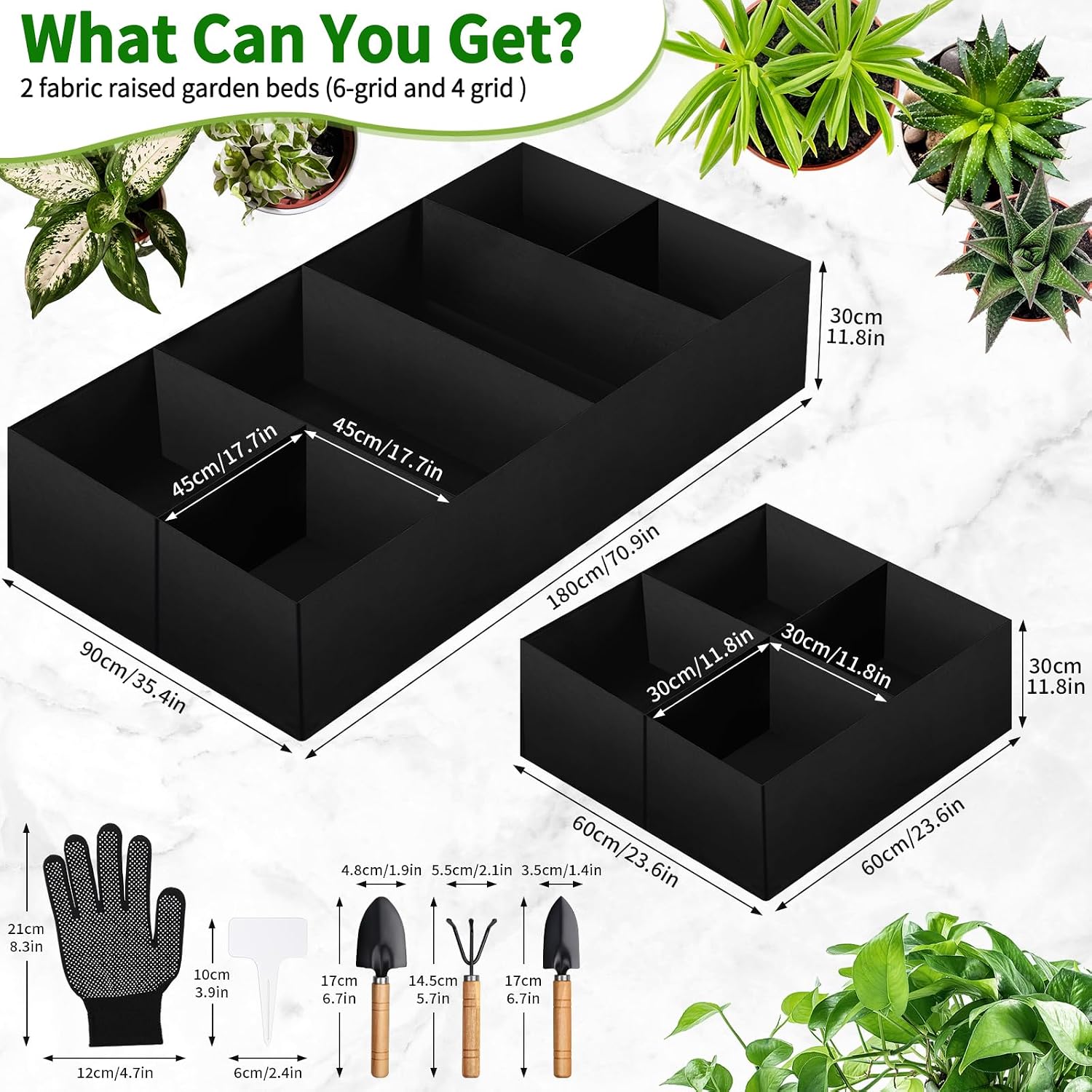 Fabric Raised Garden Bed, Large Garden Grow Bags Rectangle Breathable Planting Containers with 4 Grids Reusable Heavy