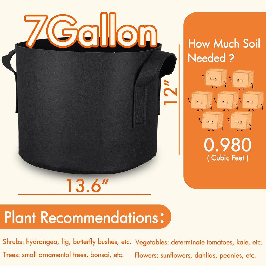 Gardzen 10-Pack 7 Gallon Grow Bags Fabric Pots with Heavy Duty Handles | Excellent Drainage & Breathability, Thickened