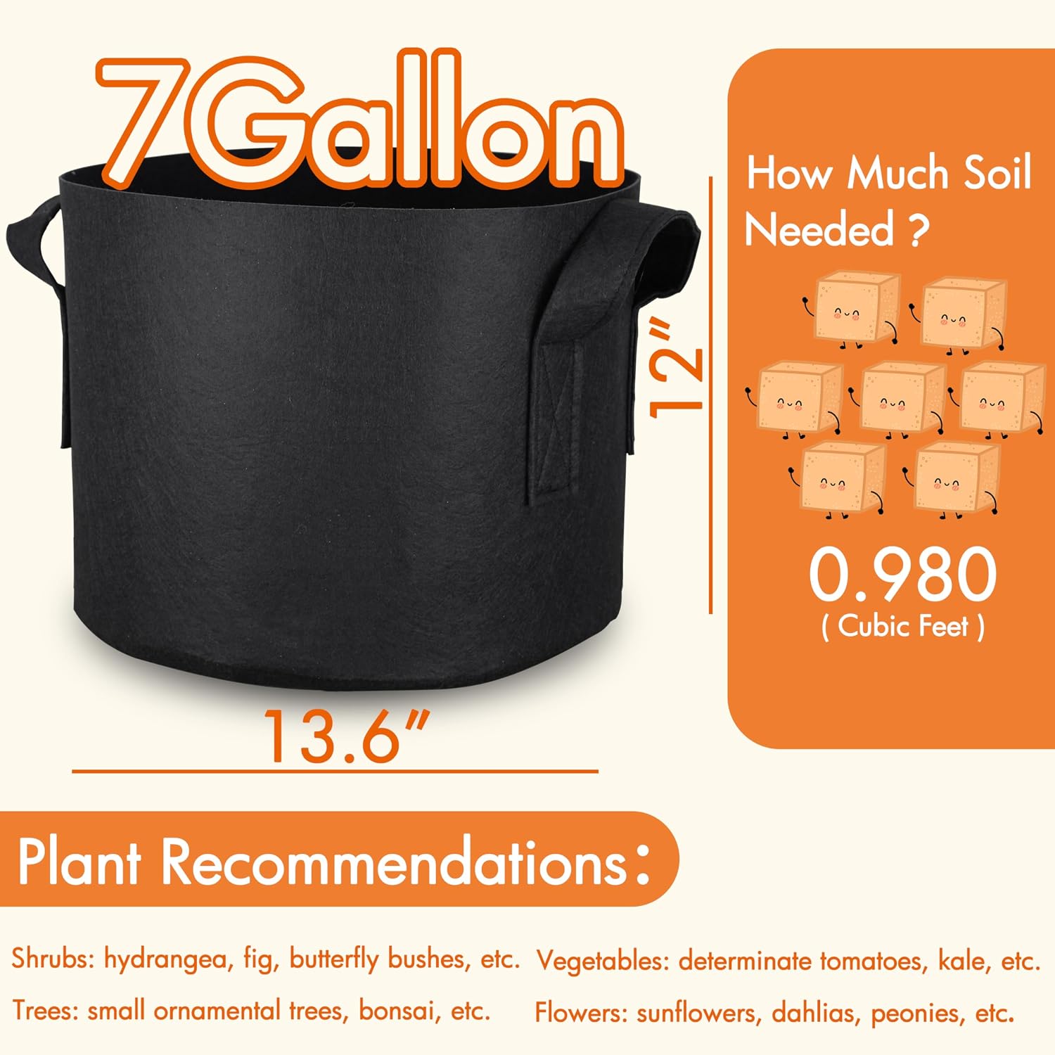 Gardzen 10-Pack 7 Gallon Grow Bags Fabric Pots with Heavy Duty Handles | Excellent Drainage & Breathability, Thickened