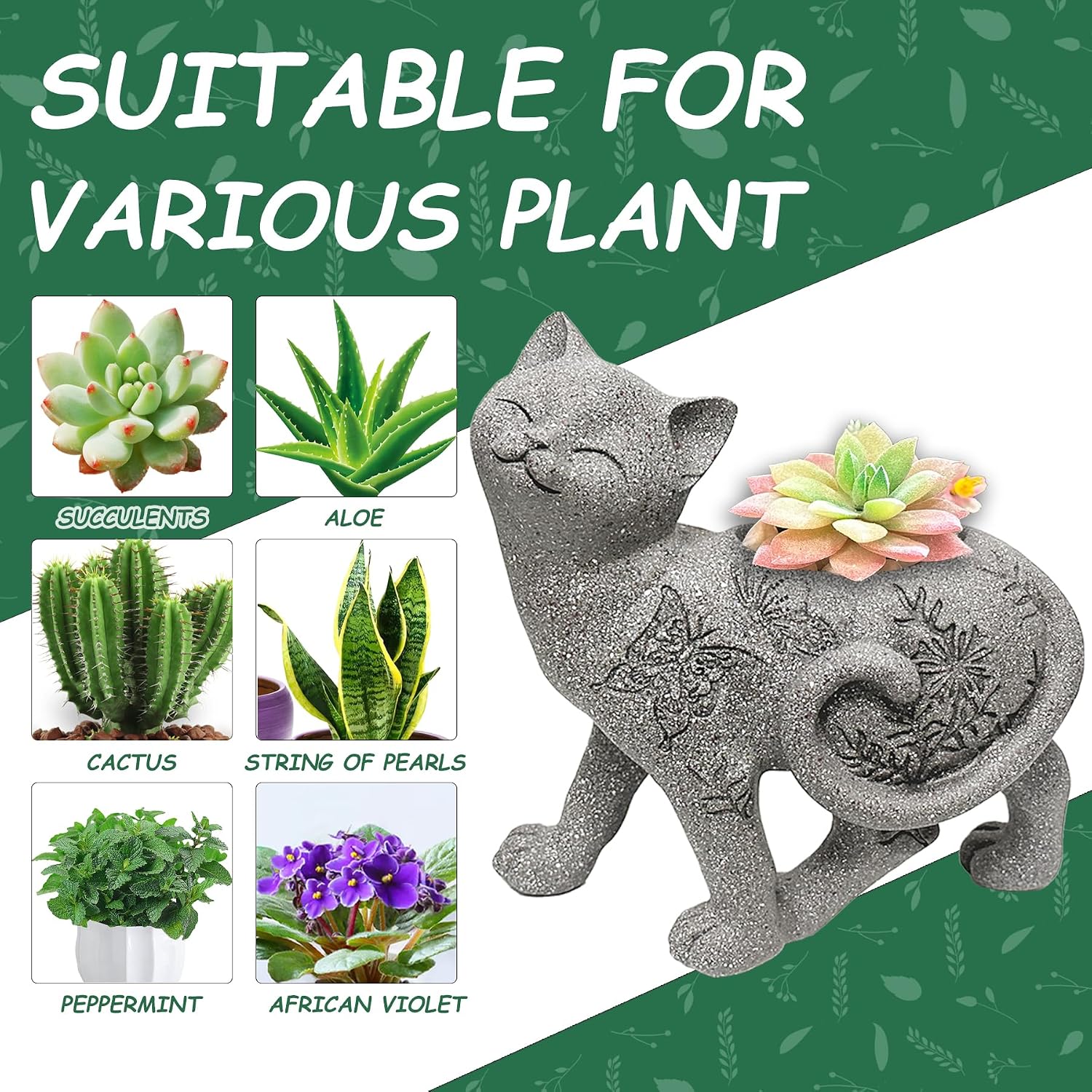 Teaeeno Cat Succulent Pot Planters with Drainage Hole for Plants, Flower Garden Pots for Plants, Succulent Cactus Home