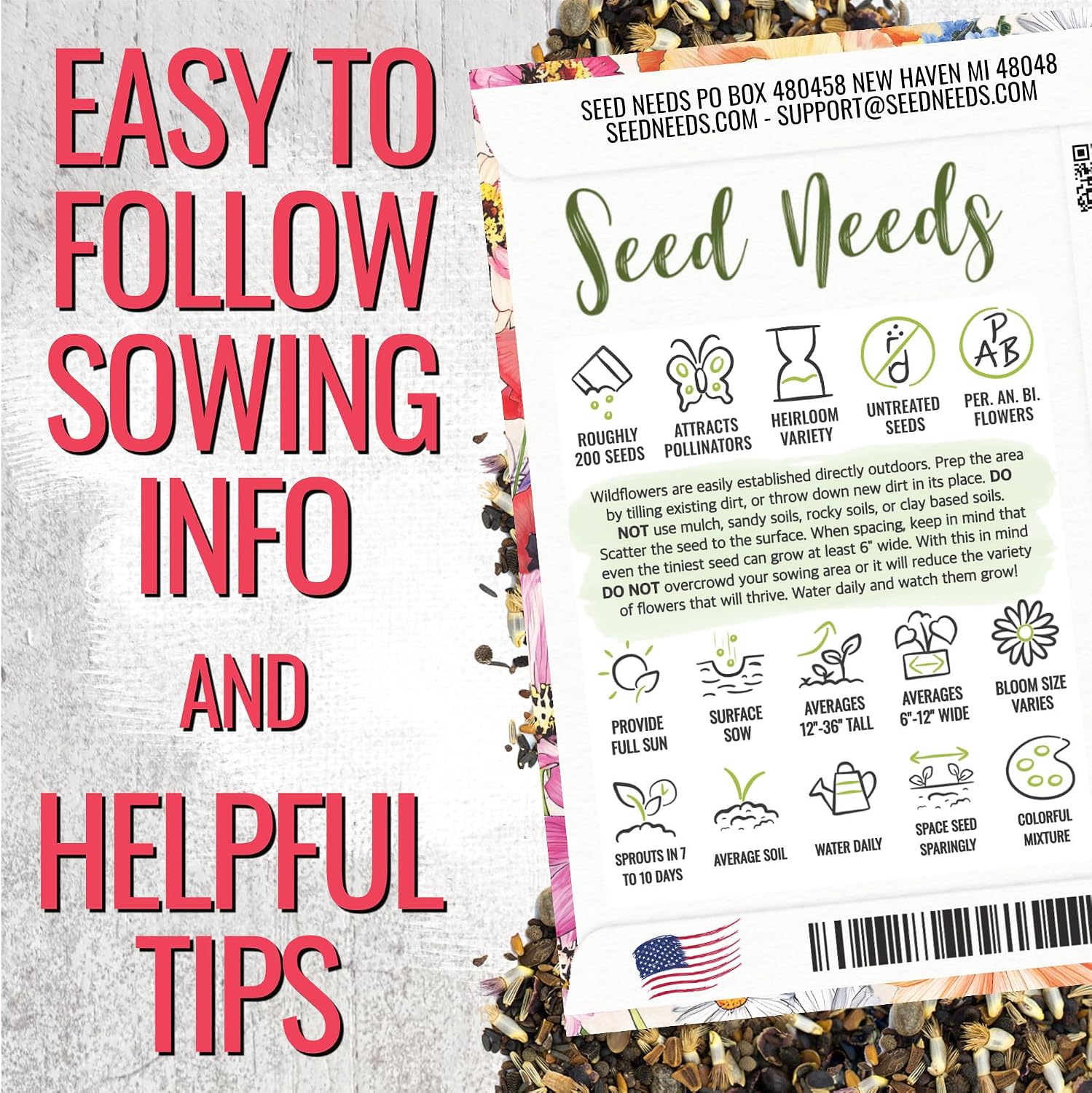 Seed Needs Wildflower Seed Packet Gift Favors for Party Events & Giveaways