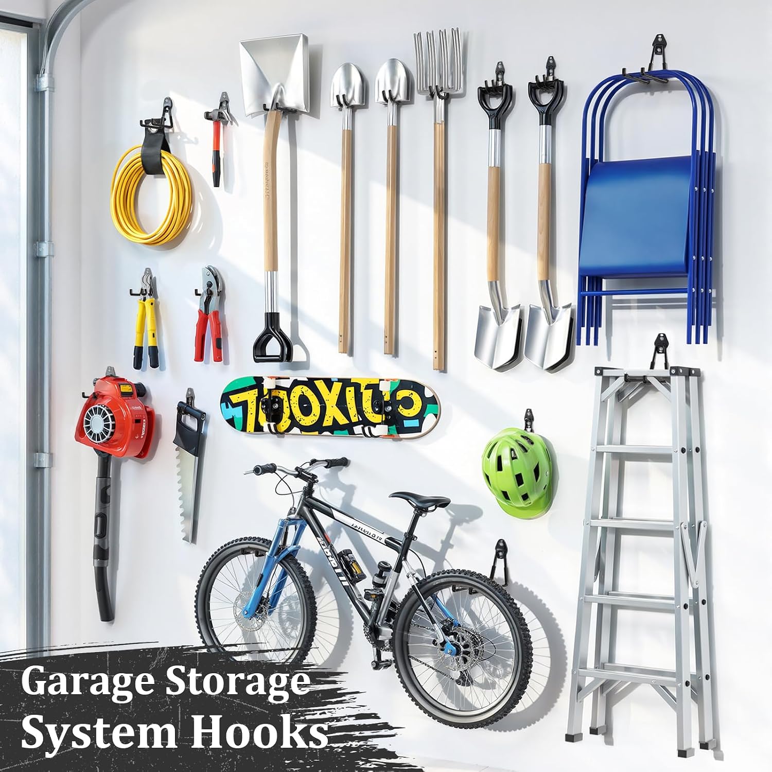 Housolution Steel Garage Hooks - 30Pack Anti-Slip Coating, Black | Wall Mount Hooks for Bikes, Garden Tools, Ladders