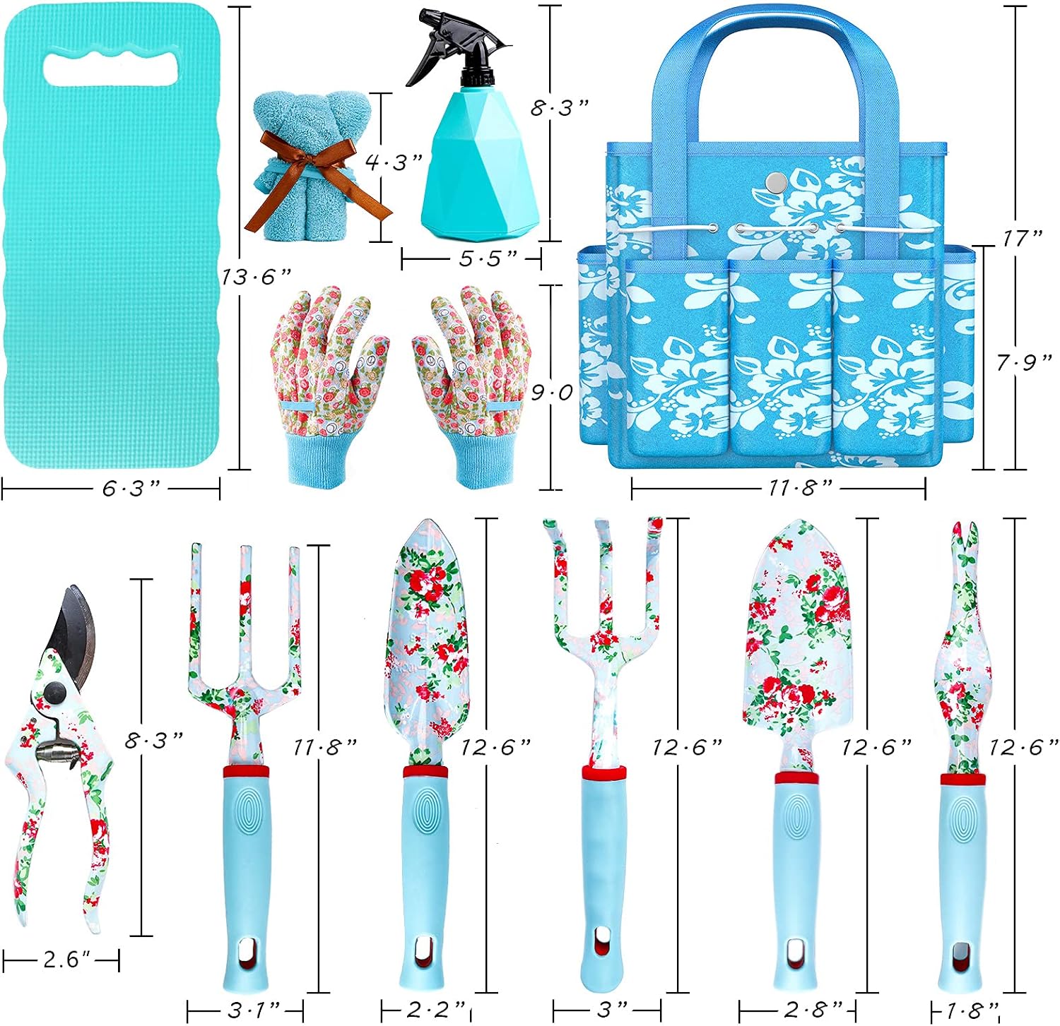 Womens Gardening Gifts Set - Floral Gardening Tools with Tote Bag - Gifts for Mom, Girlfriend or Women - Birthday
