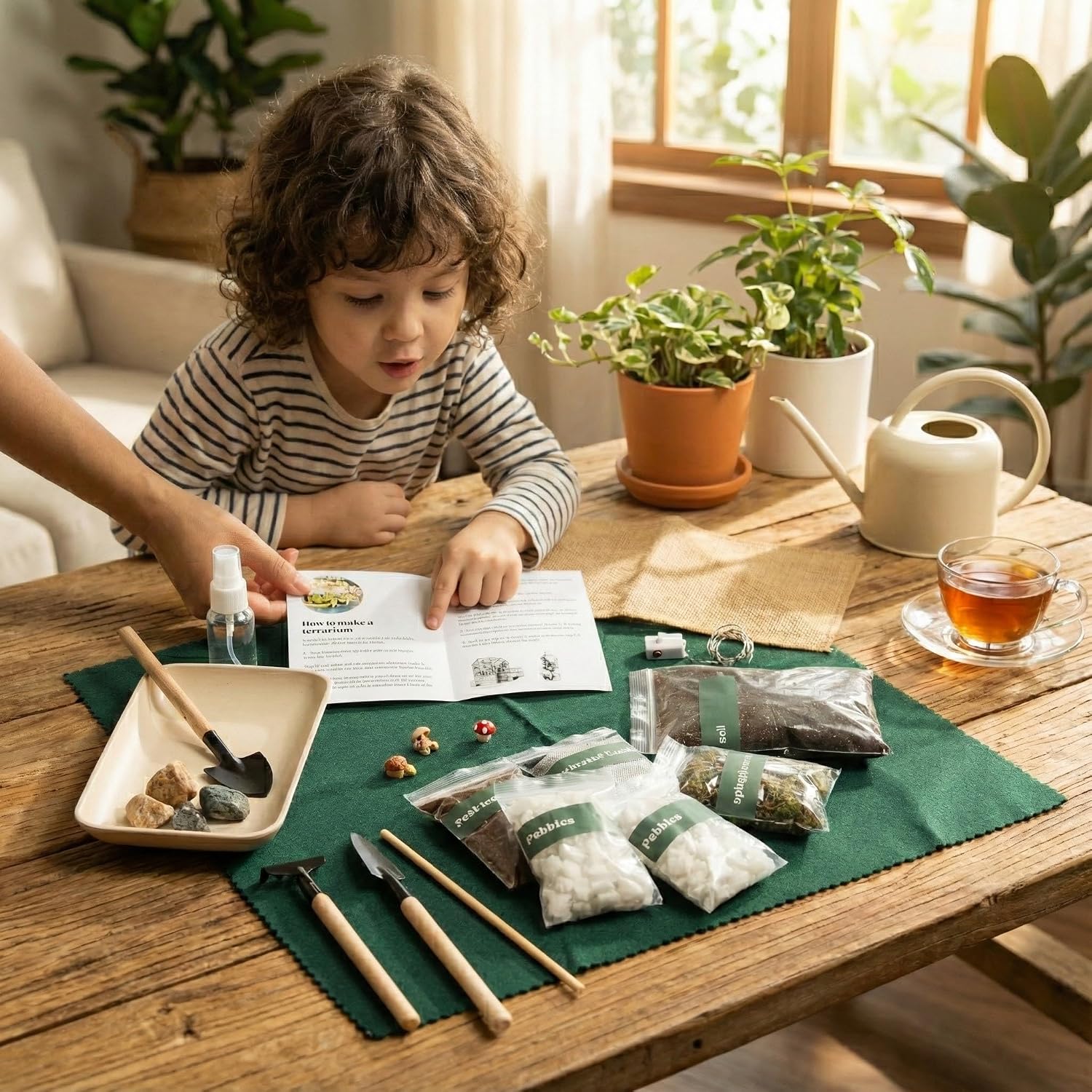 DIY Terrarium Kit with 13 Items Soil Pebbles Sphagnum Moss Activated Carbon Burlap Peat Moss Terrarium Tools Indoor