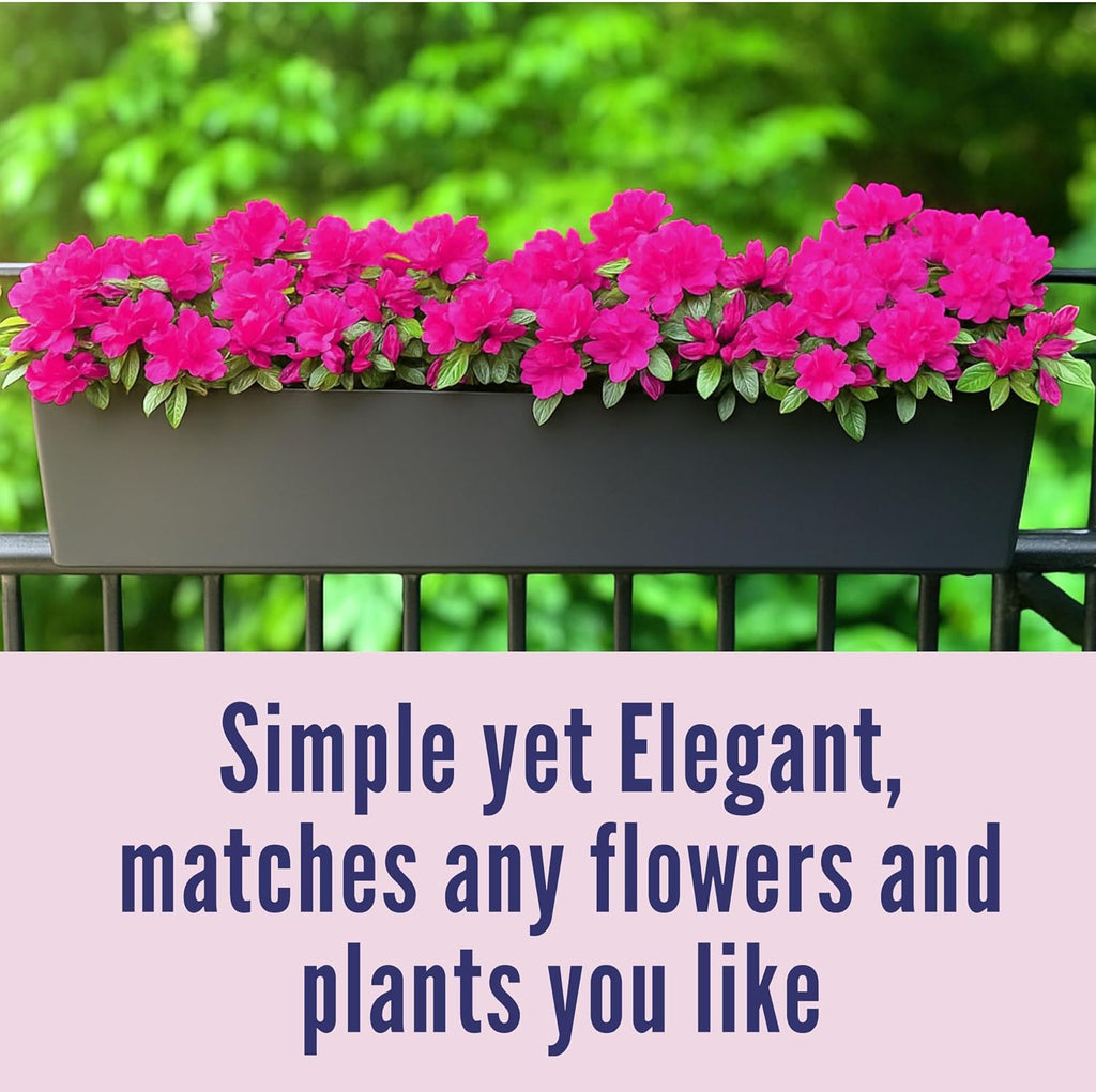 LaLaGreen Rail Planter Boxes for Outdoor (2 Pack, 40") Hanging Flower Pots with Bracket, Black Rectangular Self