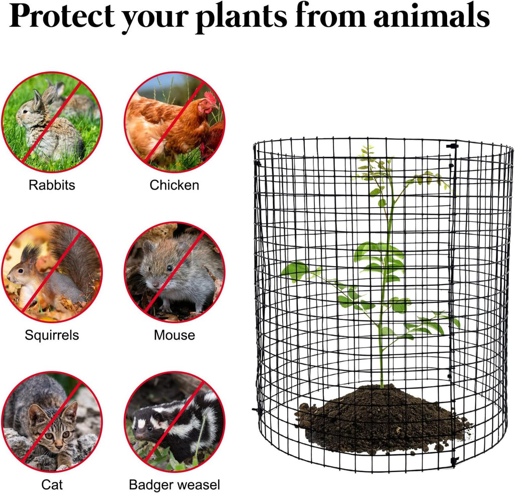 10 Pack Round Plant Protector from Animals, 12'' x 12'' Metal Plant Cages，30Pcs Metal Mesh to Keep Animals Out, Garden