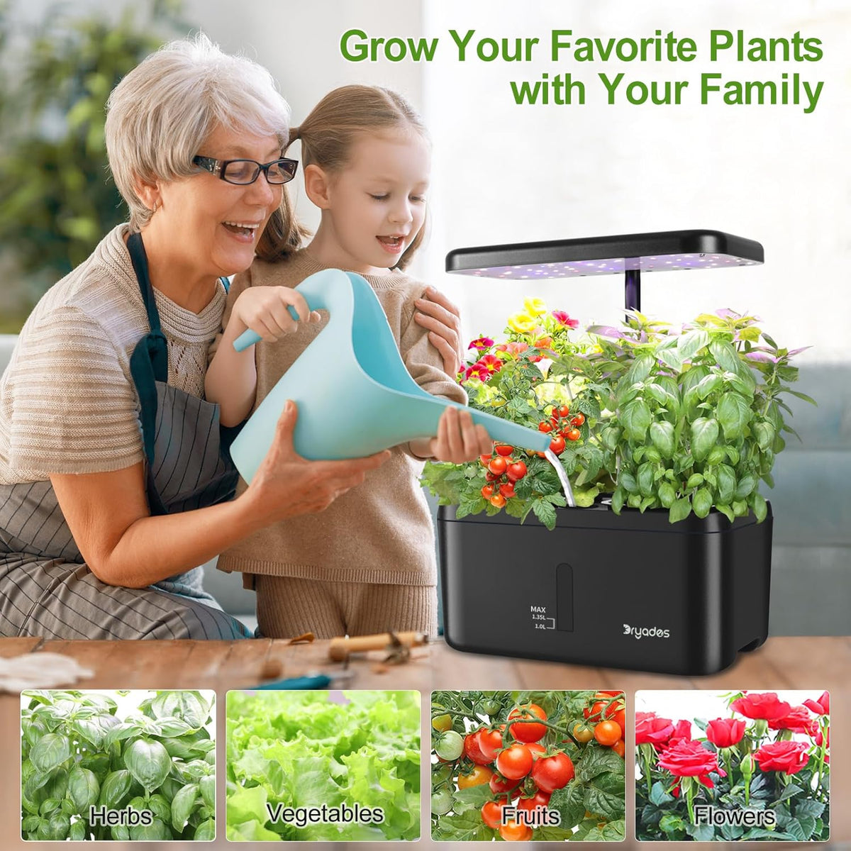 Indoor Garden System 19 Watt LED Growing Light Upgrade 2 Self-Watering Soil-Cultivated Growing Pots Gardening Gifts for