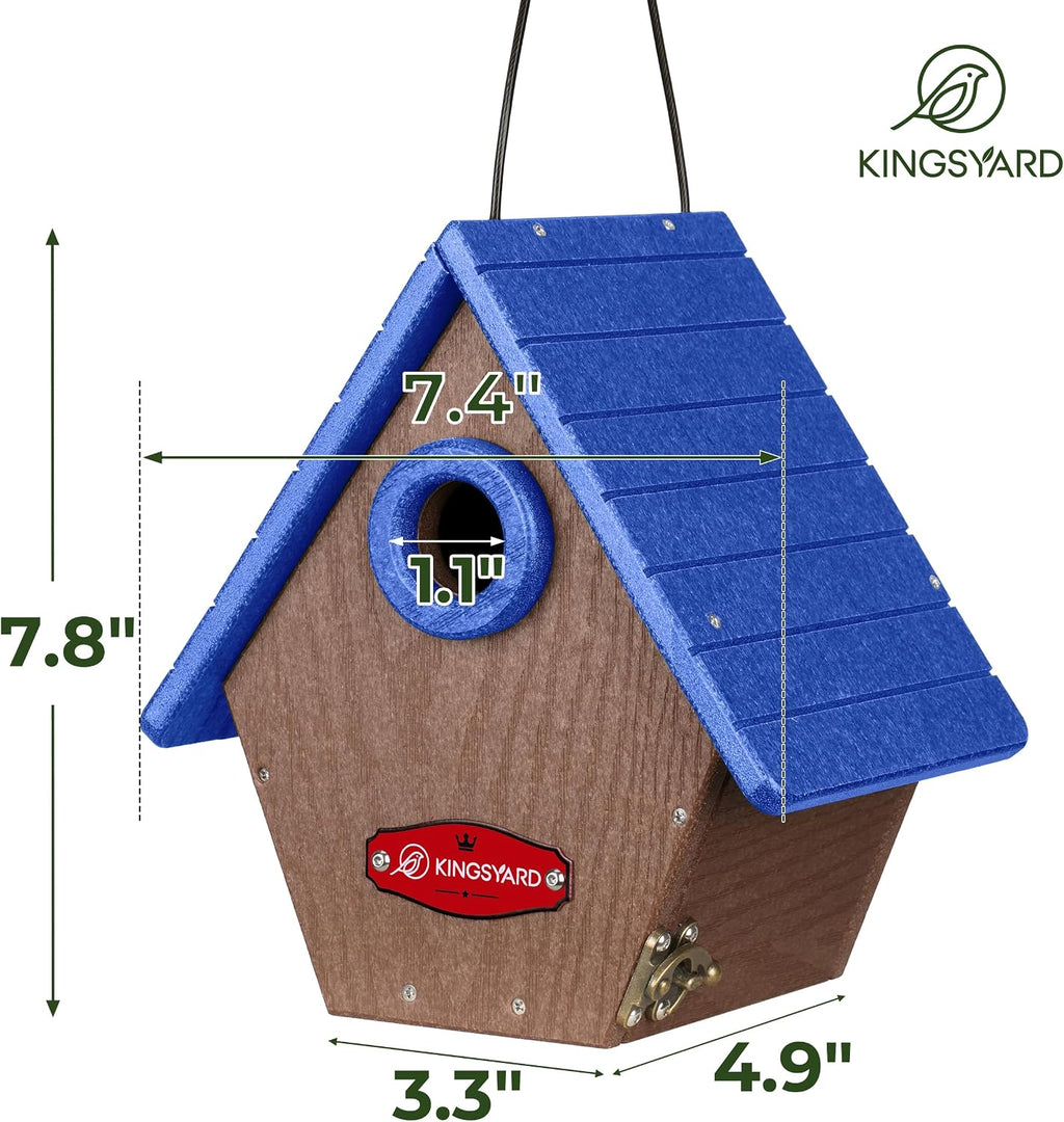 Kingsyard Recycled Plastic Bird House for Outdoors - Hanging Nesting Box with Predator Guard & Air Vents for Wren Finch