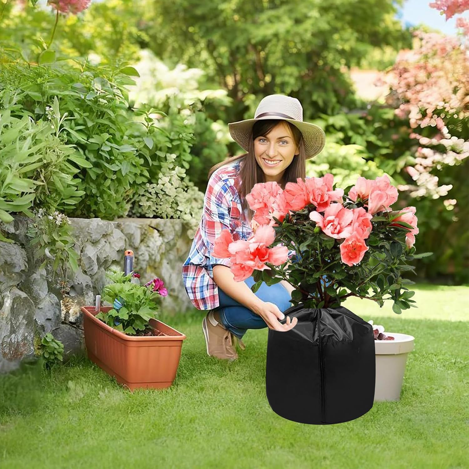 4PCS Plant Winter Protection Pot Covers, 17.7 * 21.6 Inchs Outdoor Pot Covers Pot Covers for Winter with Drawstring and