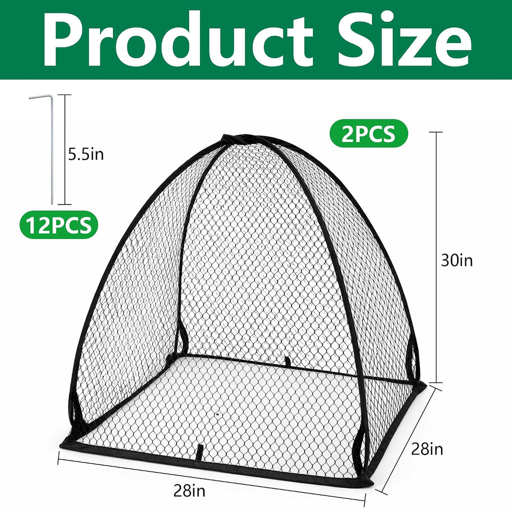 DECOHS 2 Pcs Pop-Up Mesh Plant Cover Tent, 30 x 28 x 28 Inch Garden Net Cage Guard Cover, Plant Protector Enclosure