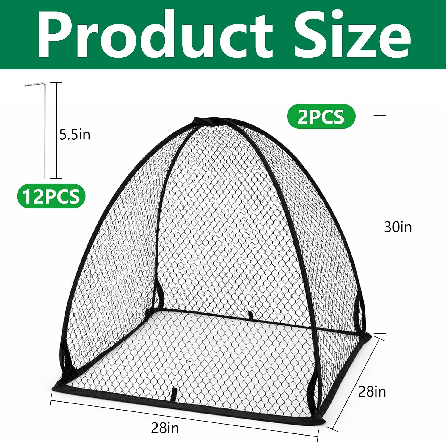 DECOHS 2 Pcs Pop-Up Mesh Plant Cover Tent, 30 x 28 x 28 Inch Garden Net Cage Guard Cover, Plant Protector Enclosure
