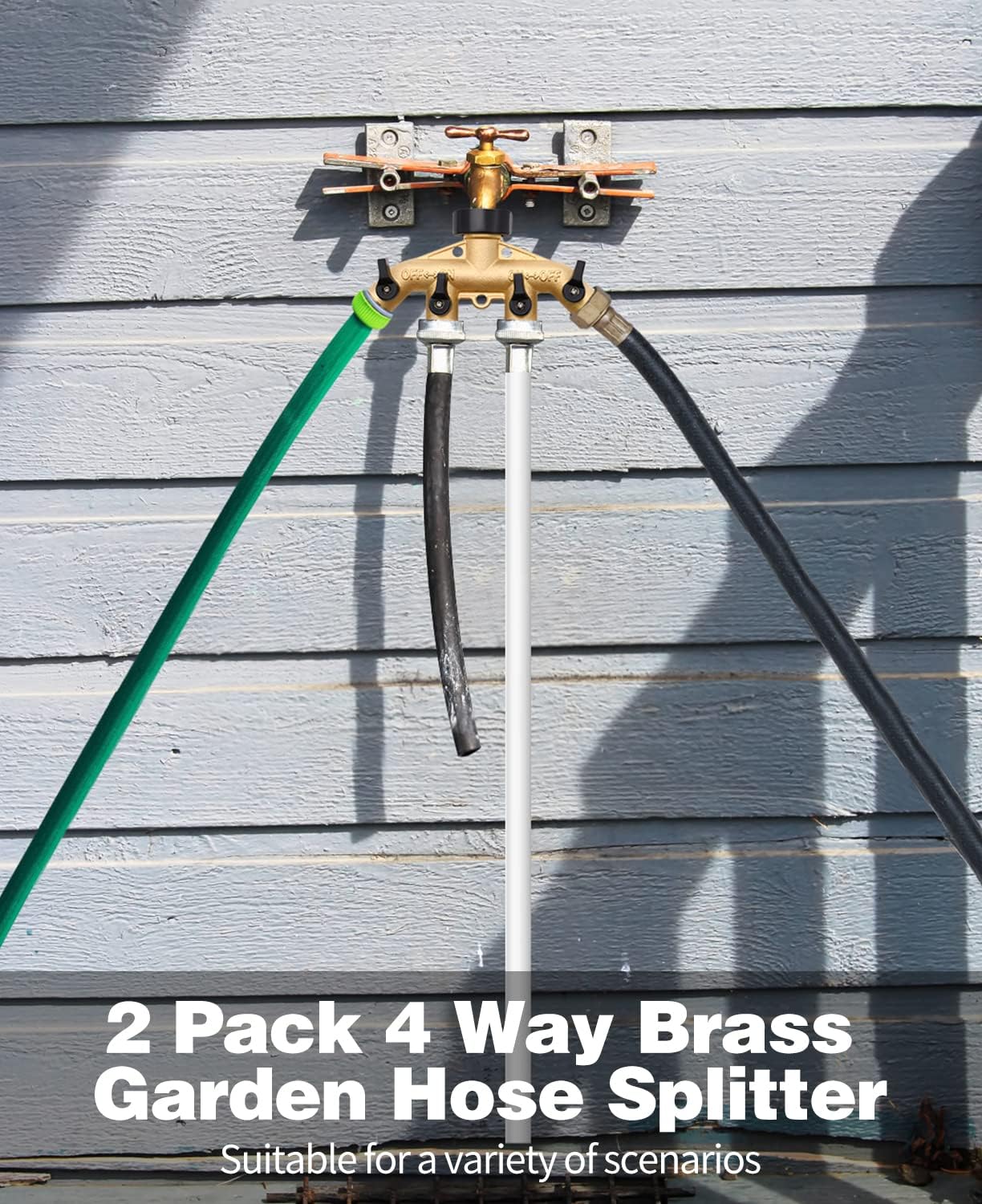 2 Pack 4 Way Hose Splitter, with Rubber Washers & Tapes | for 3/4" Hose Connector, Brass Garden Hose Manifold