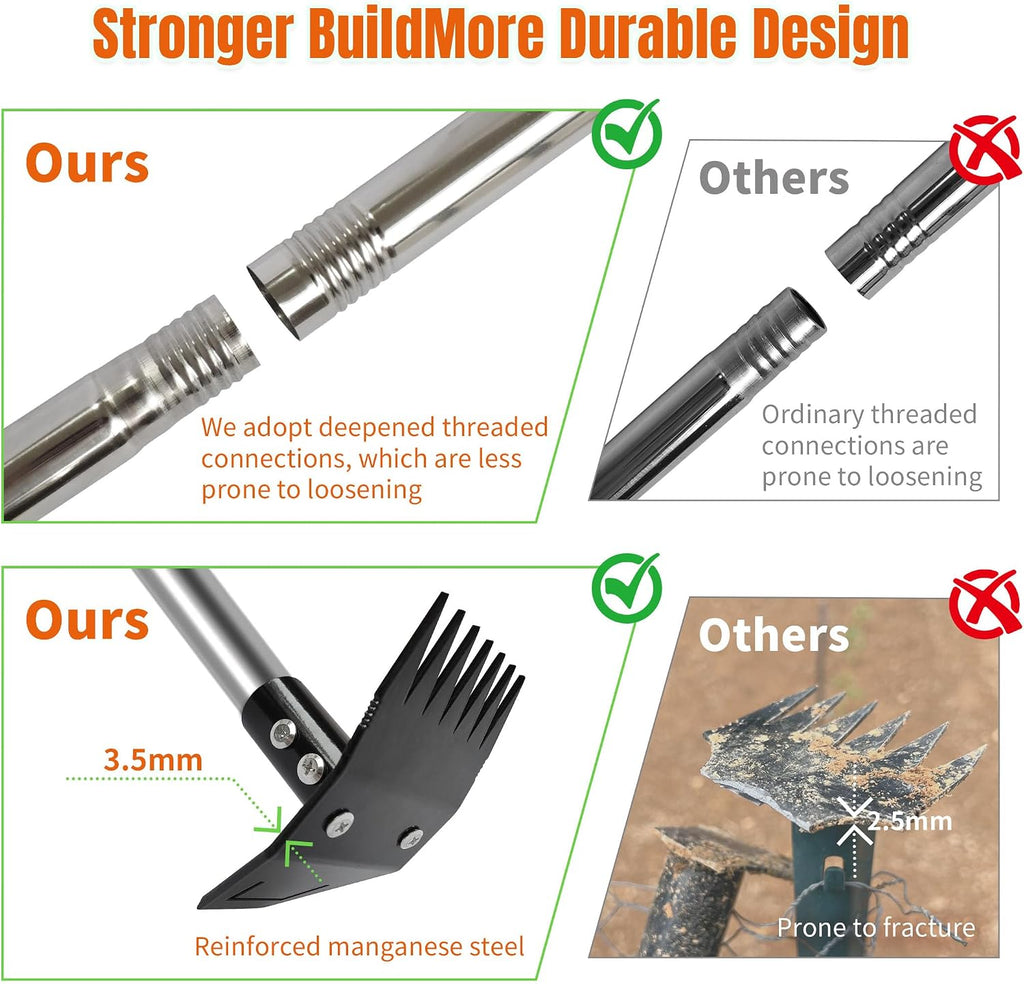 Weed Puller Tool with Long Handle, Manual Weed Remover Tool, 2 in 1 Weed Rake&Grabber and Garden Hoe, Dandelion