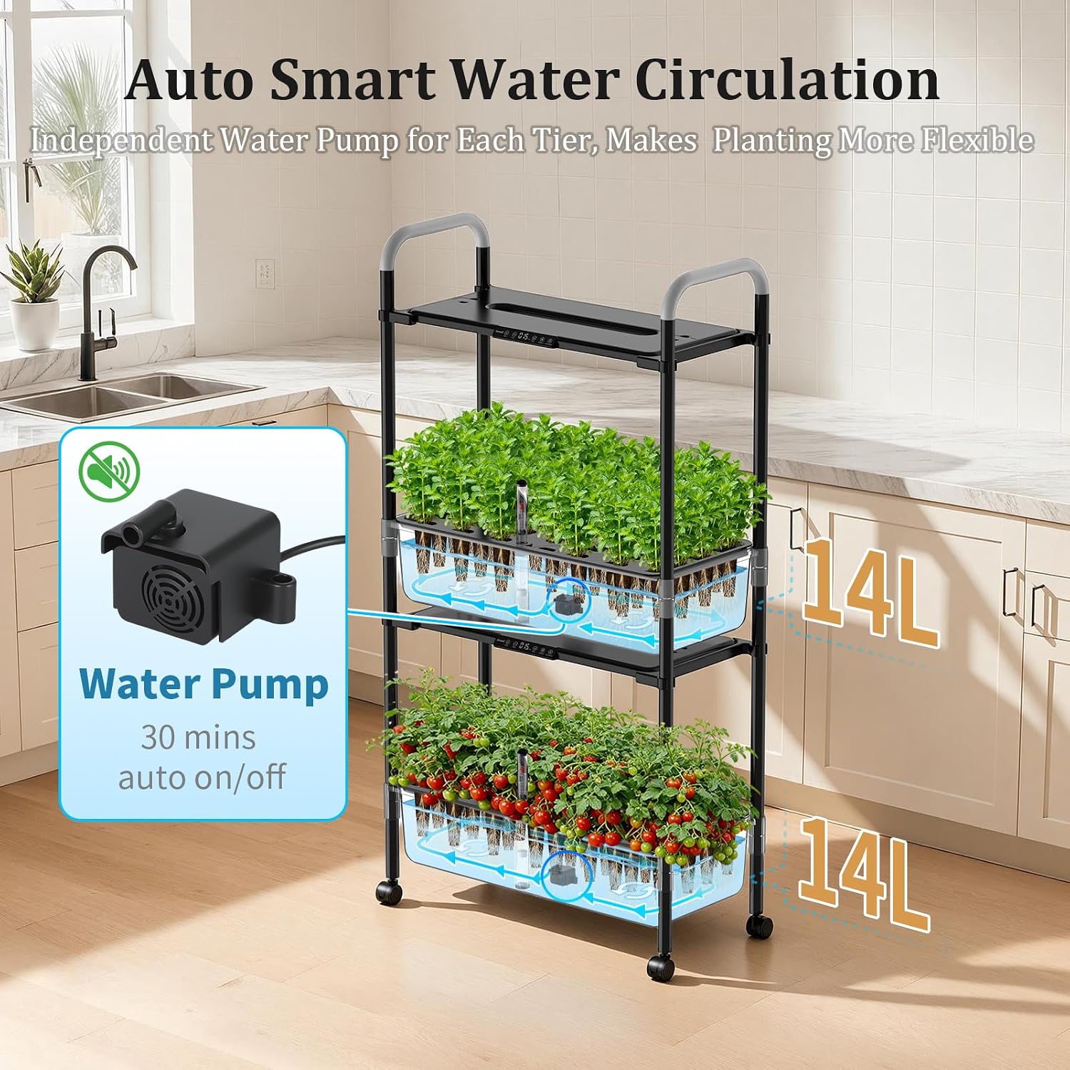 Growell Hydroponics Growing System Kit, 54 Pods Vertical Indoor Herb Garden with Smart LED Grow Light, Auto Circulating