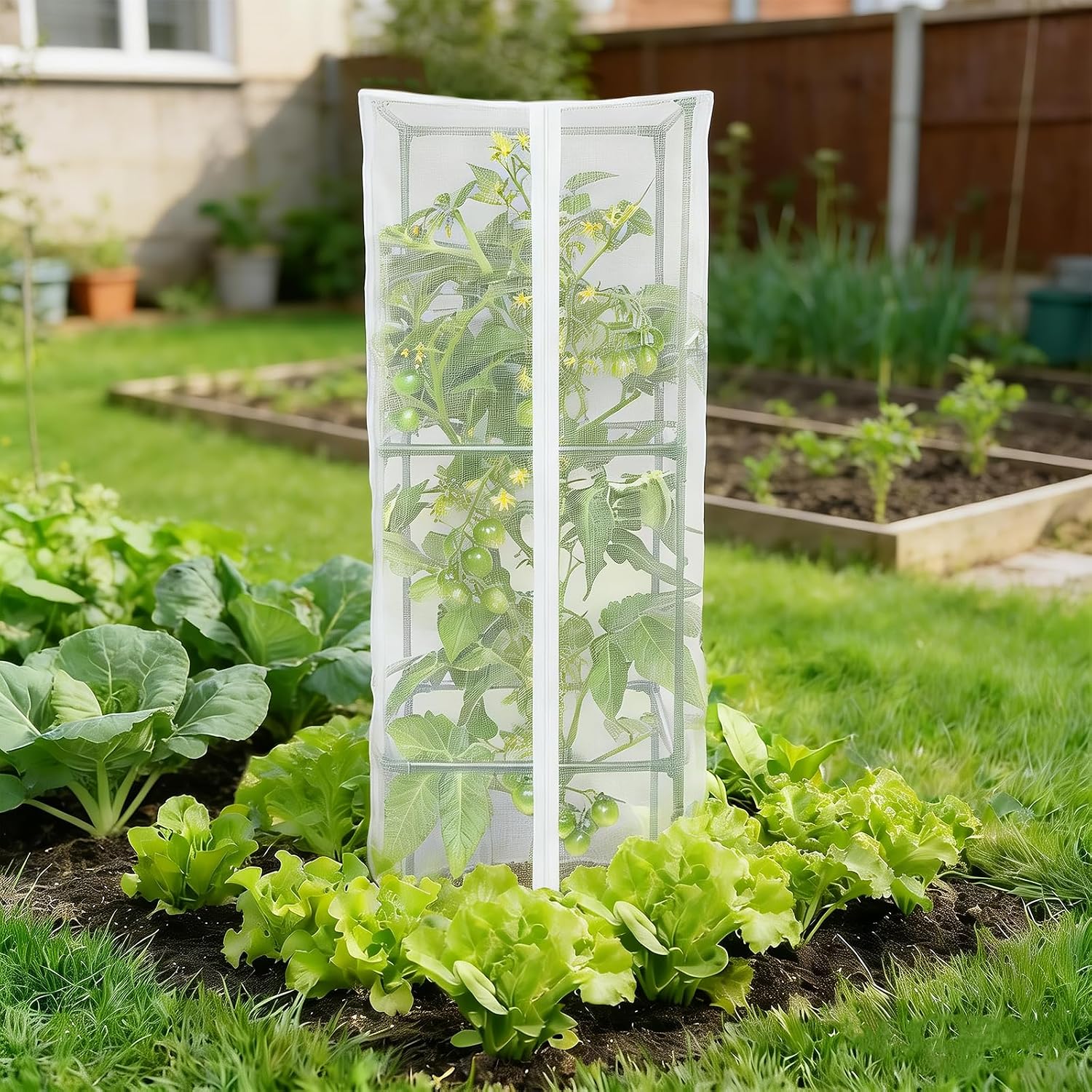 6 Pack Tomato Cage Netting Covers for Square Tomato Cages, 41.4" × 17.4" Fine Mesh Garden Netting with Easy-Access