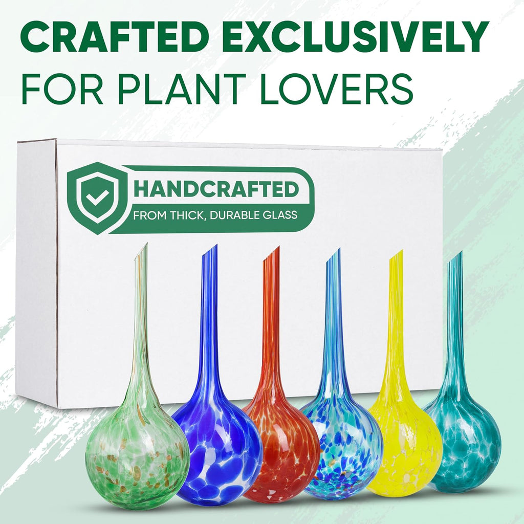Plant Watering Globes Set of 6, Small - Glass Self Watering Globes | Plant Watering Devices for Indoor & Outdoor
