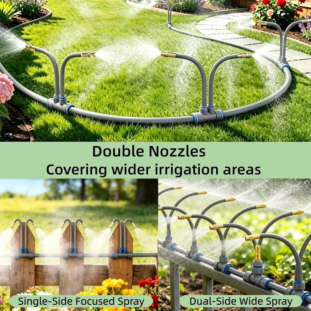 66 FT Drip Irrigation System - 360° Adjustable Garden Watering System | 40 Spray Nozzles, 2 Head, Garden Atomizing