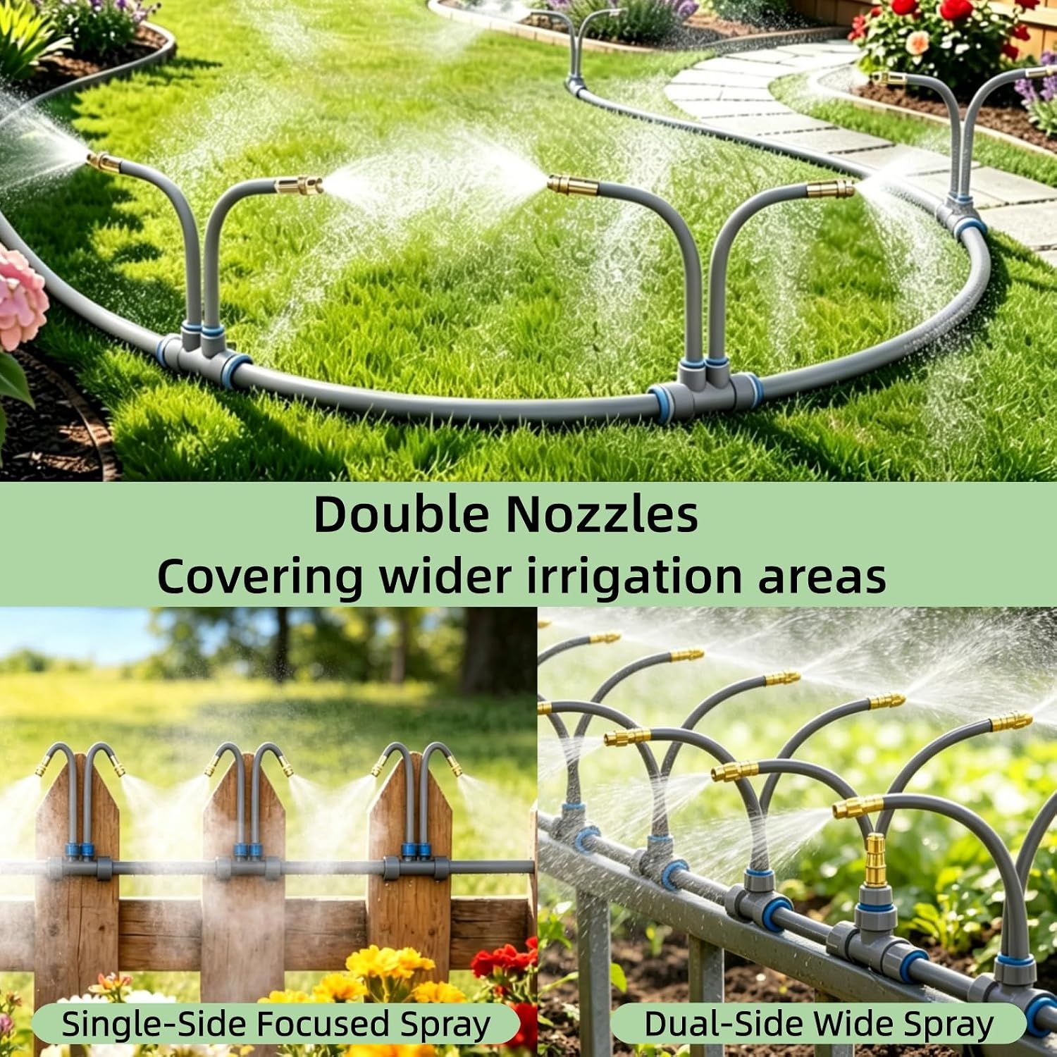 66 FT Drip Irrigation System - 360° Adjustable Garden Watering System | 40 Spray Nozzles, 2 Head, Garden Atomizing