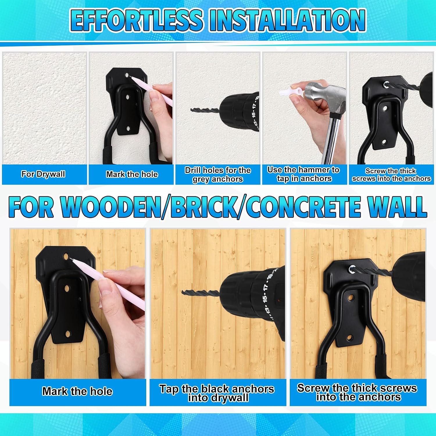 6 Pack Garden Power Tool Hooks String Trimmer Garage Wall Mount Holder Rack Heavy Duty Utility Hangers for String