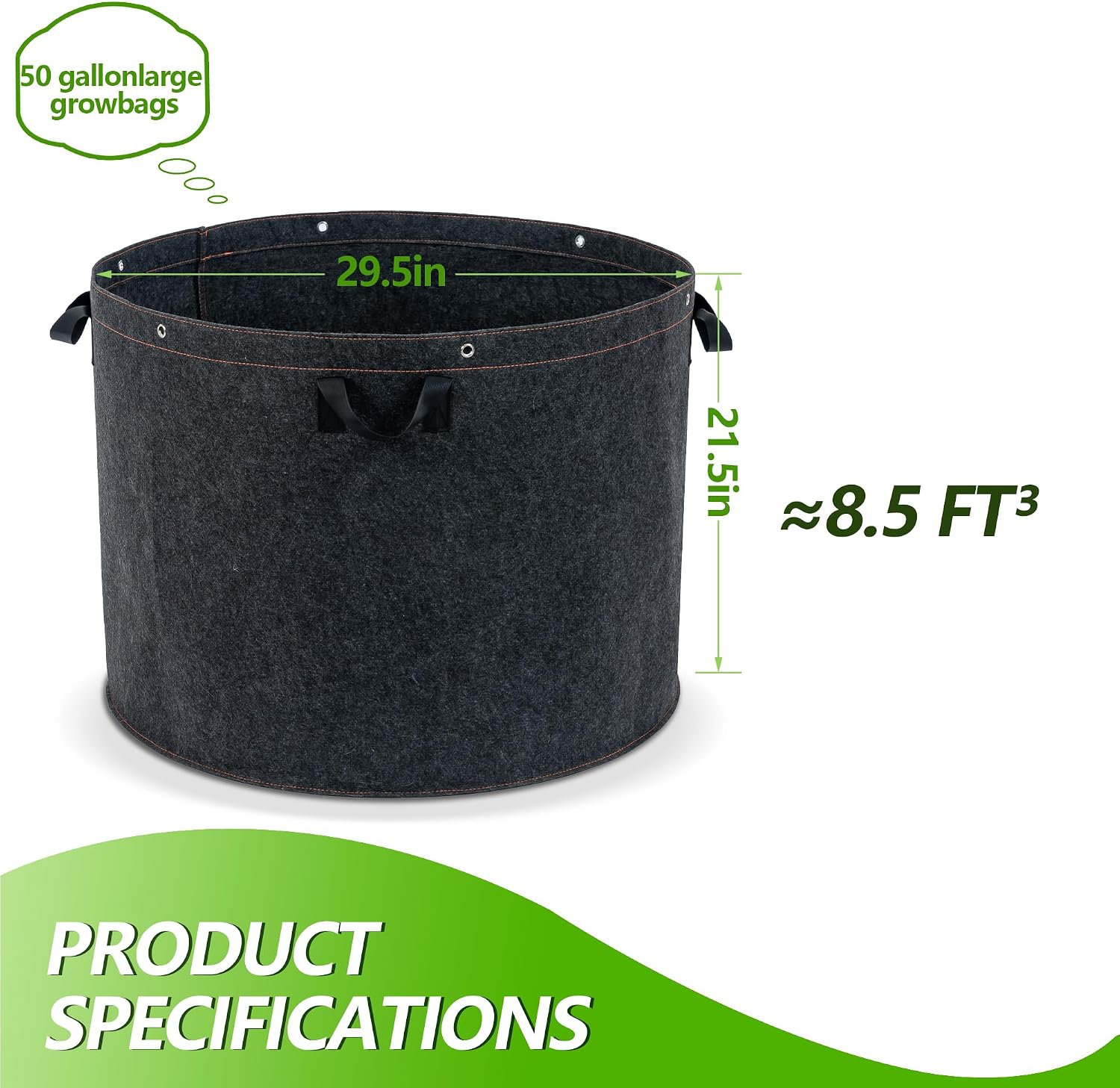 50 Gallon Grow Bags, 2 Pack Thickened Aeration Large Fabric Pots with Handles 29''×21'', Heavy Duty Planting Bags for