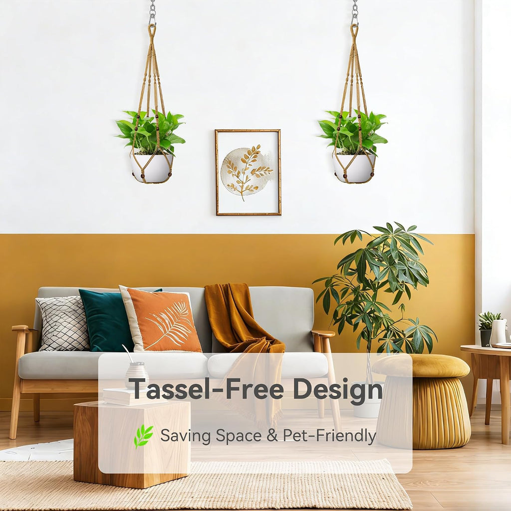 USLAI Macrame Plant Hanger, Fits 4 to 15 Inch Pots, 35 Inch, Brown, 3 Pack | Strong Hanging Plant Holder for Indoor
