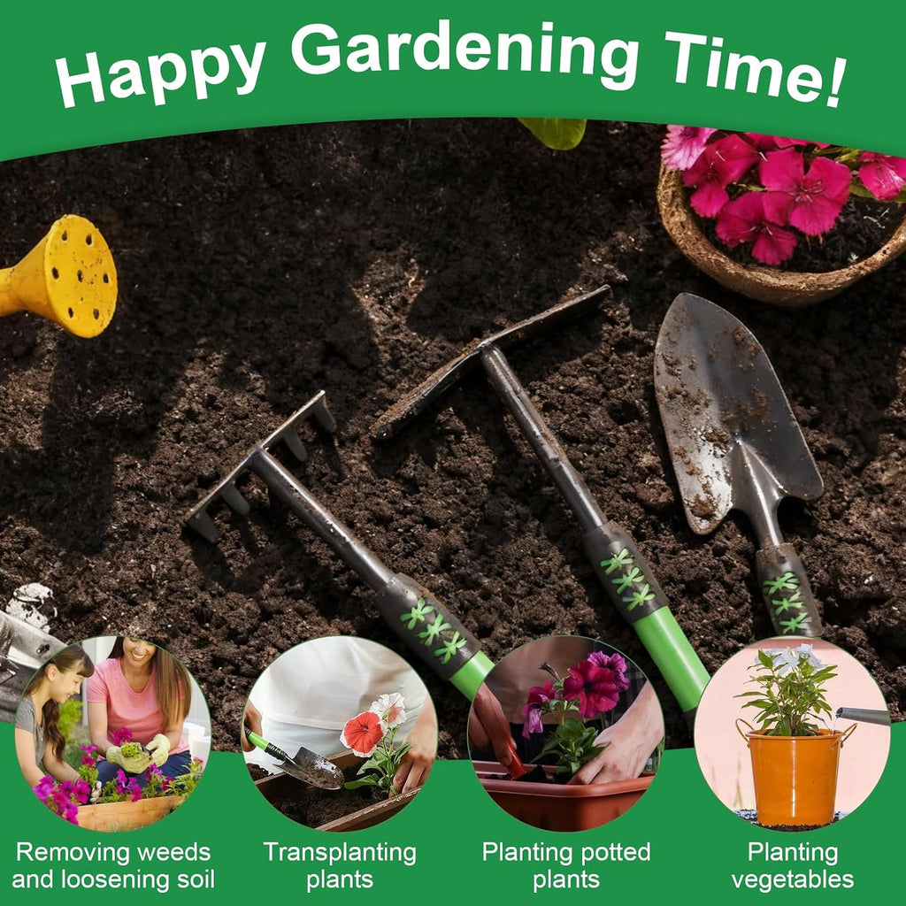 Gardening Tool, 3 Pack Lightweight Heavy Duty Spade Shovel, Garden Tools and Hand Rake with Soft Rubber Non-Slip