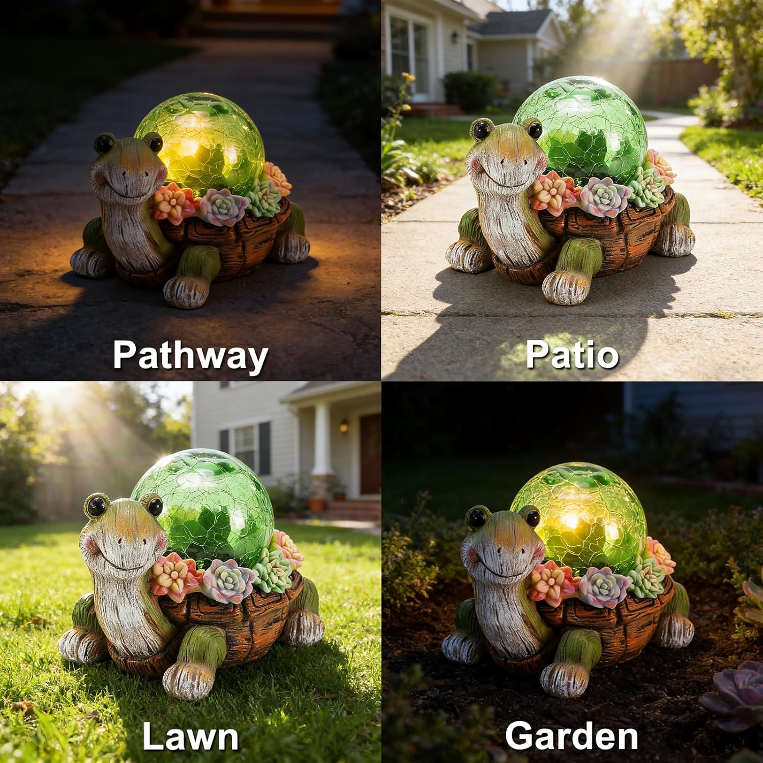 Solar Turtle Garden Statue Lights for Outdoor Decor with Succulent and LED Lighting - Lawn Decoration Resin Tortoise