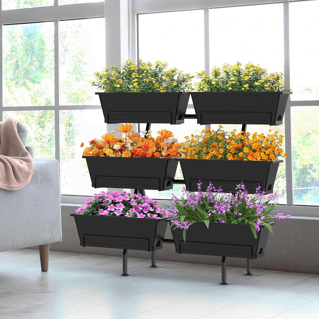 3-Tier Vertical Garden Planter with 6 Boxes, 31" Tall Raised Garden Bed | with Adjustable Feet, Suit for Herbs