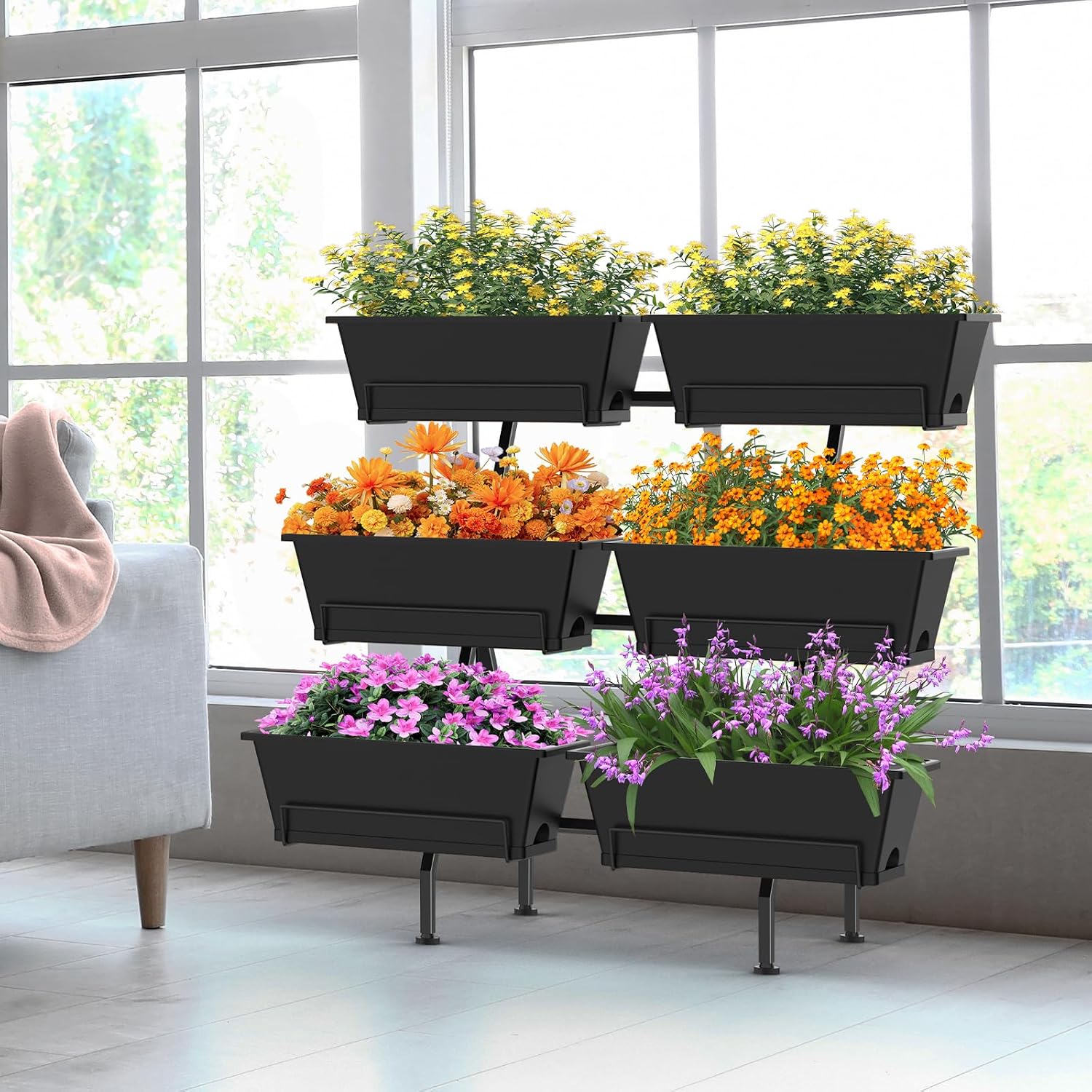 3-Tier Vertical Garden Planter with 6 Boxes, 31" Tall Raised Garden Bed | with Adjustable Feet, Suit for Herbs