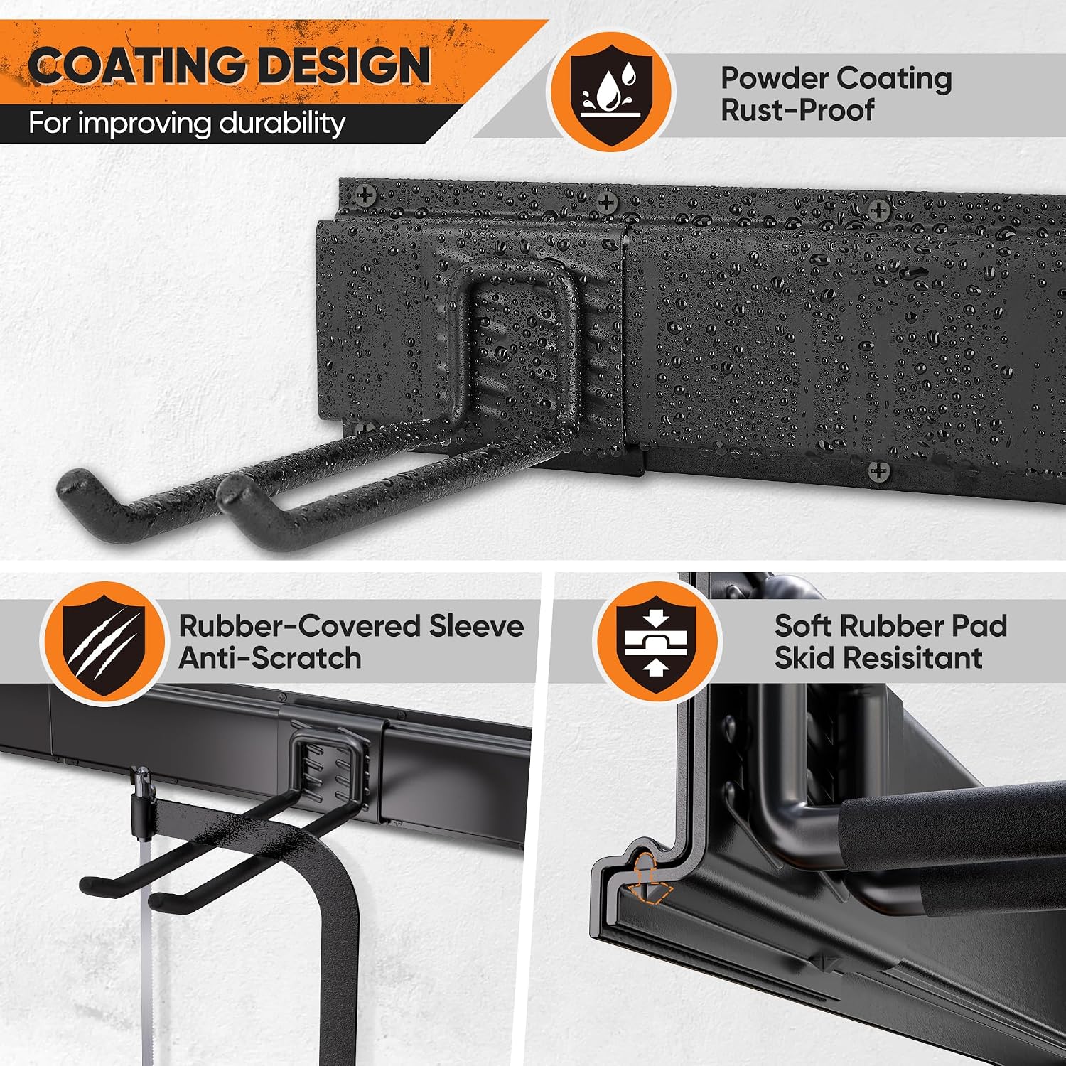 Garden Tool Organizer Wall Mount, 32 inches Tool Storage Rack with Adjustable Hooks, 600lbs Adjustable Heavy Duty Metal
