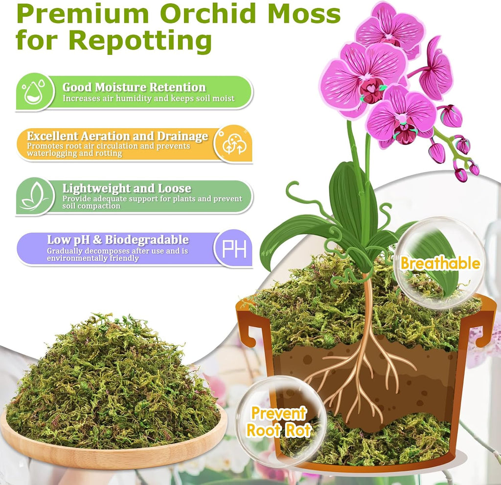 4.4LB Sphagnum Moss for Plants, 80QT Natural Long Fiber Orchid Moss | Drainage & Moisture Retention, Green Plant Moss