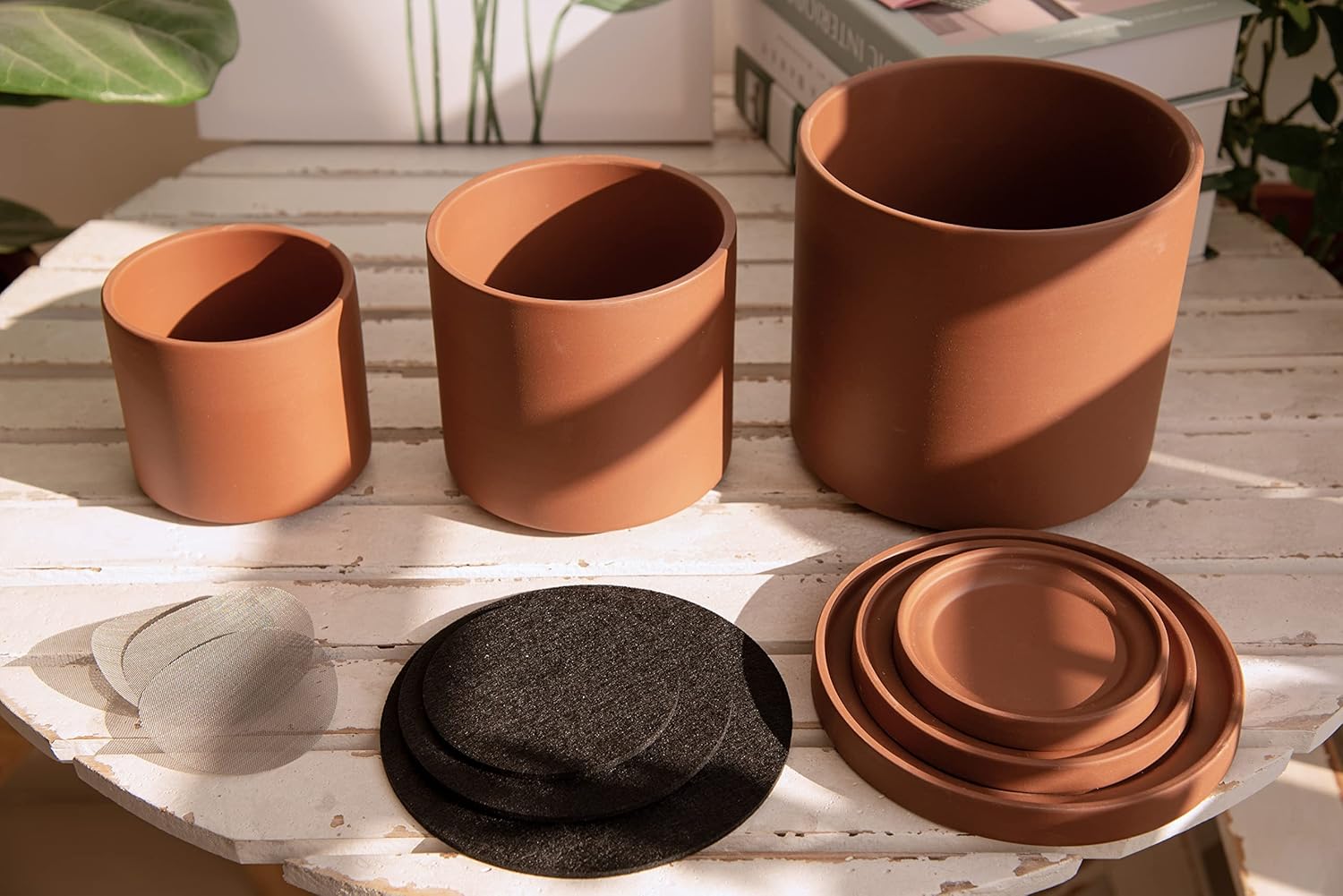 D'vine Dev 3-Pack Rust Terracotta Pots & Saucers, 4/5/6 in, 40-T-A-3 | Cylinder Shape, Timeless Style, Unglazed