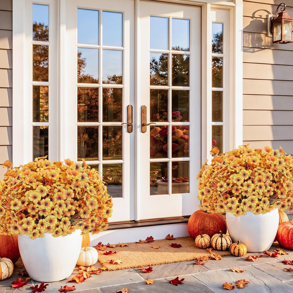 22 Pack Artificial Flowers for Outdoor Indoor Fake Plants(Autumn Yellow) | Faux Silk Flowers for Outdoors Outside Front