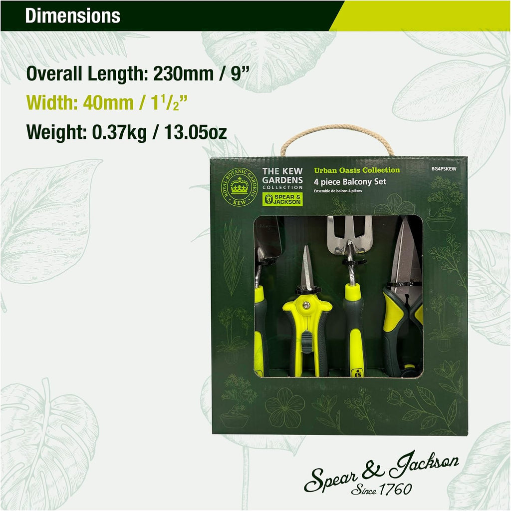Spear & Jackson Kew Gardens Urban Oasis 4-Piece Garden Tool Set, Plant Shears, Topiary Shears, Planting Trowel & Weed